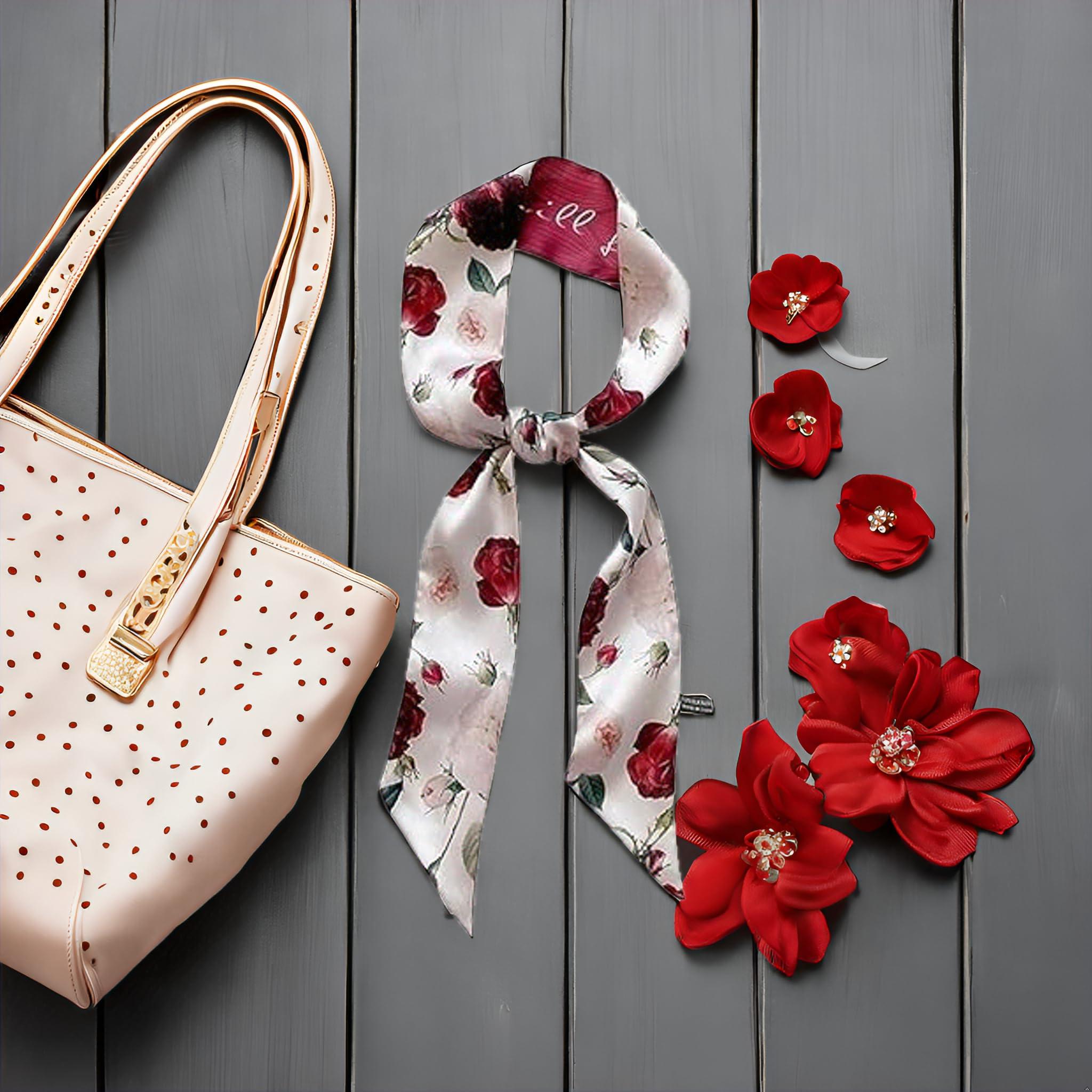 Red Flower Fashion Bag Handbag Handle Ribbon Scarf Polka Dot Printing Neckerchief Scarf Women's Fashion Scarves Clothing, Shoes and Jewelry - Image 8