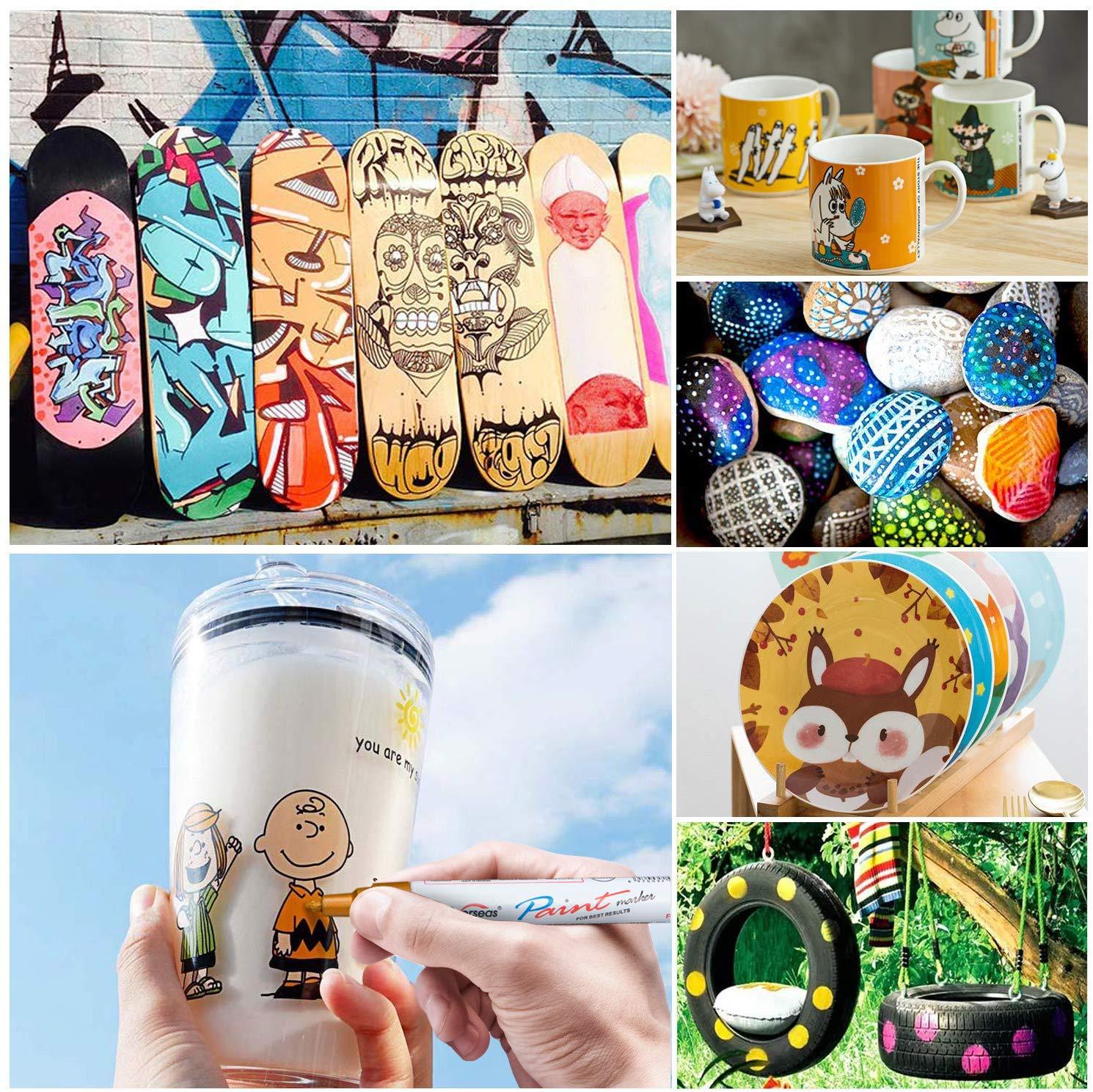 TFIVE Paint Pens Paint Markers on Almost Anything Never Fade Quick Dry and Permanent, Oil-Based Waterproof Marker Pen Set for Rocks Painting, Wood, Fabric, Plastic, Canvas, Glass, Mugs, DIY Craft - Image 5