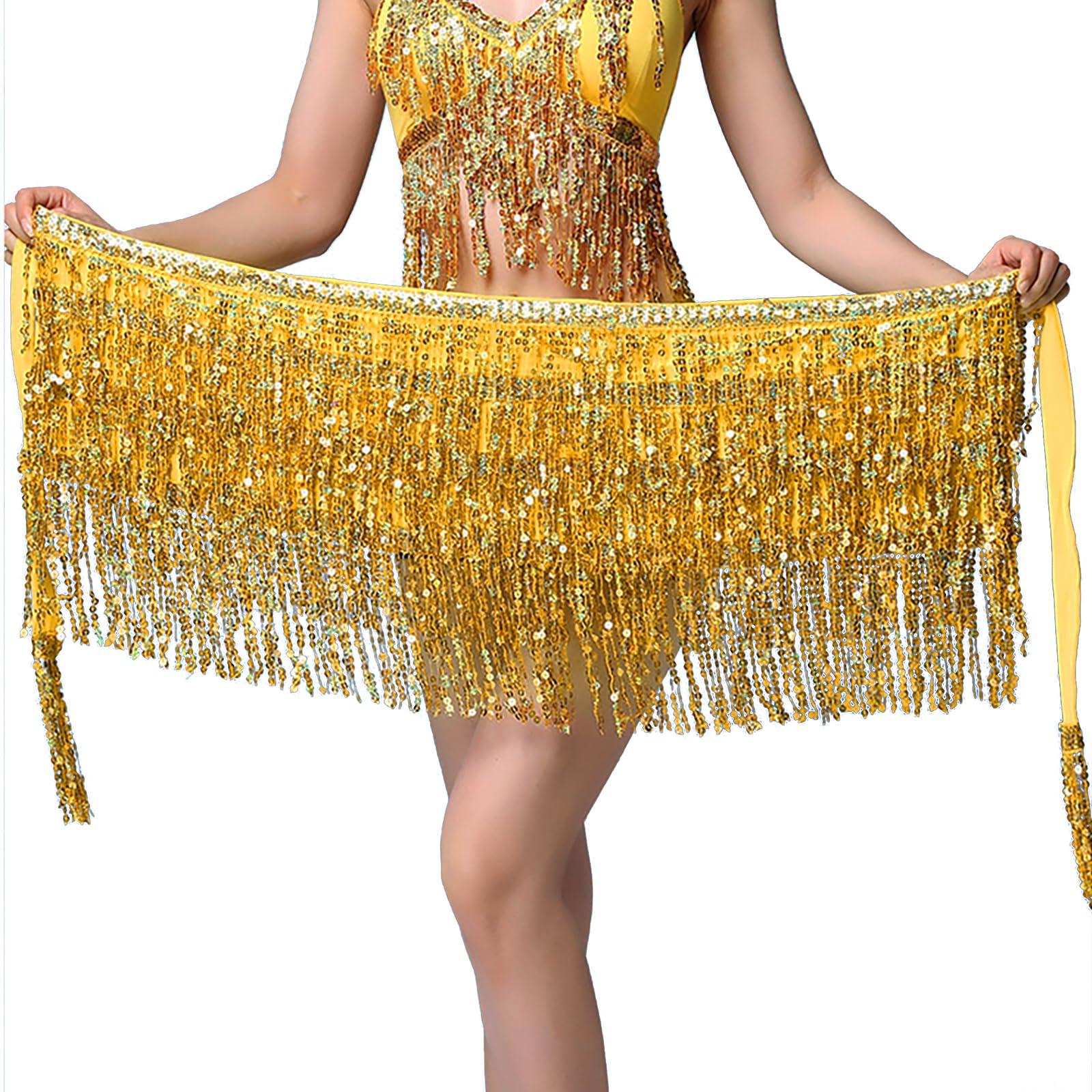 Sequin Skirt Boho Sequin Tassel Hip Scarf Sparkly Skirts Belly Dance Skirt Glitter Skirt Rave Sparkle Skirt for Women Girls - Image 5