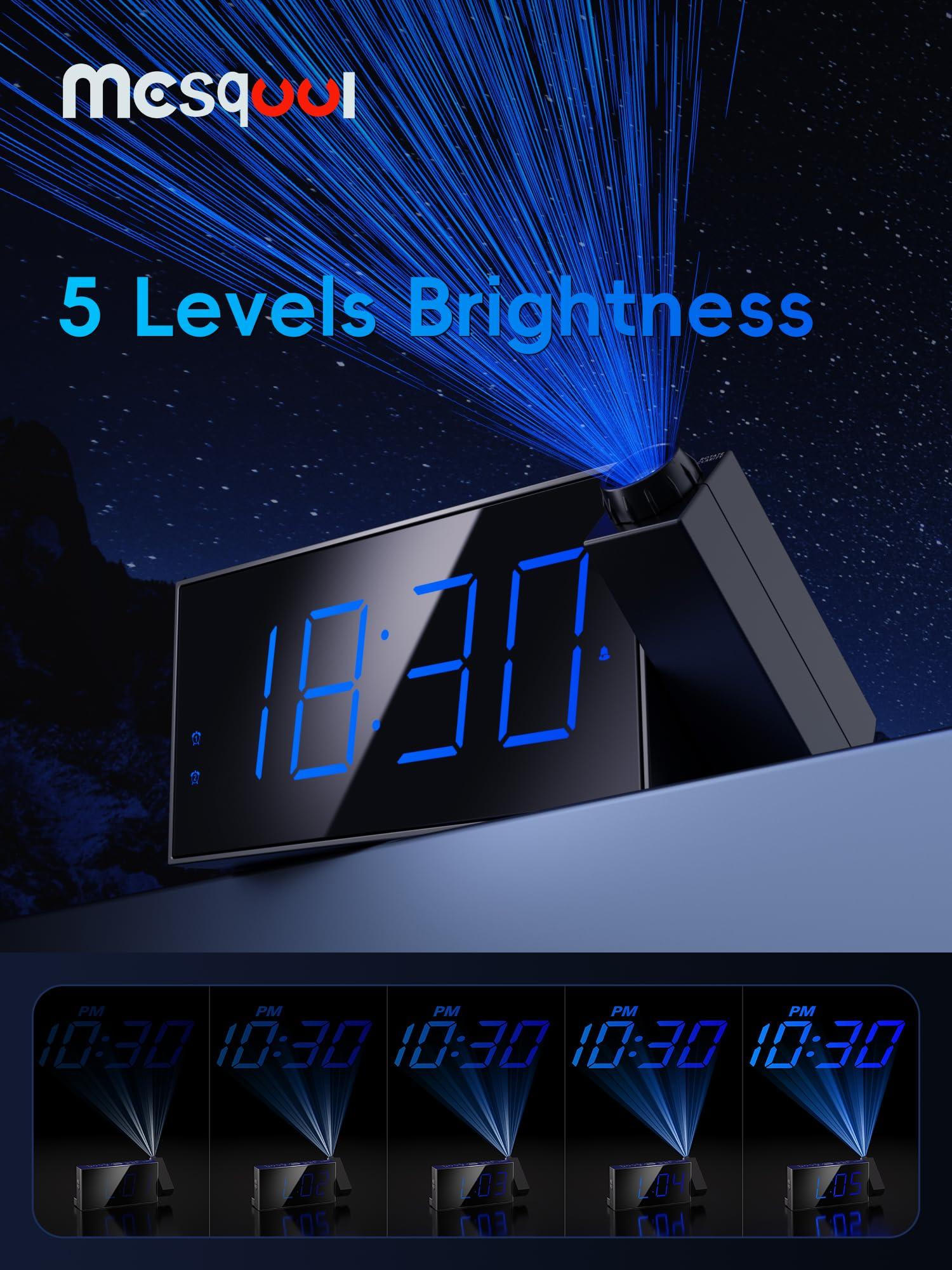 Digital Projection Alarm Clocks for Bedrooms - Large LED Display, 180° Rotatable Projector, 5-Level Dimmer,USB Charger,Battery Backup,Loud Dual Alarms for Kids Elderly,Heavy Sleepers,Snooze,12/24H,DST - Image 4