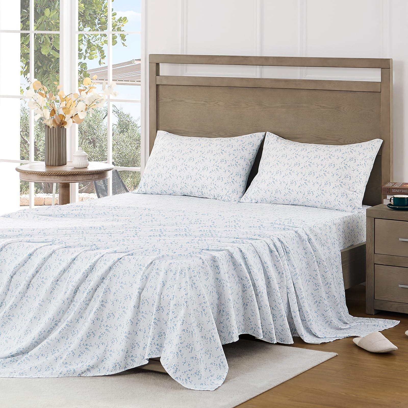 FreshCulture Floral Bed Sheets - Ultra Soft Queen Sheet Set - Brushed Microfiber Blue Floral Sheets - Deep Pockets up to 16" - Easy Care - Hotel Luxury 4 Piece Flower Printed Sheets Queen, Lille - Image 8