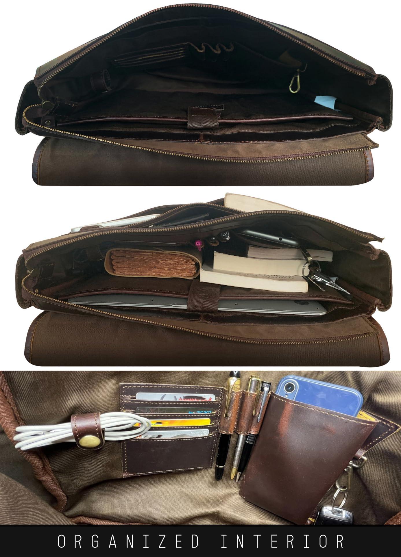 Leather Messenger Bag for Men 16" Full Grain Leather Laptop Bag Vintage Crossbody Office Satchel Travel Shoulder Bag - Image 4