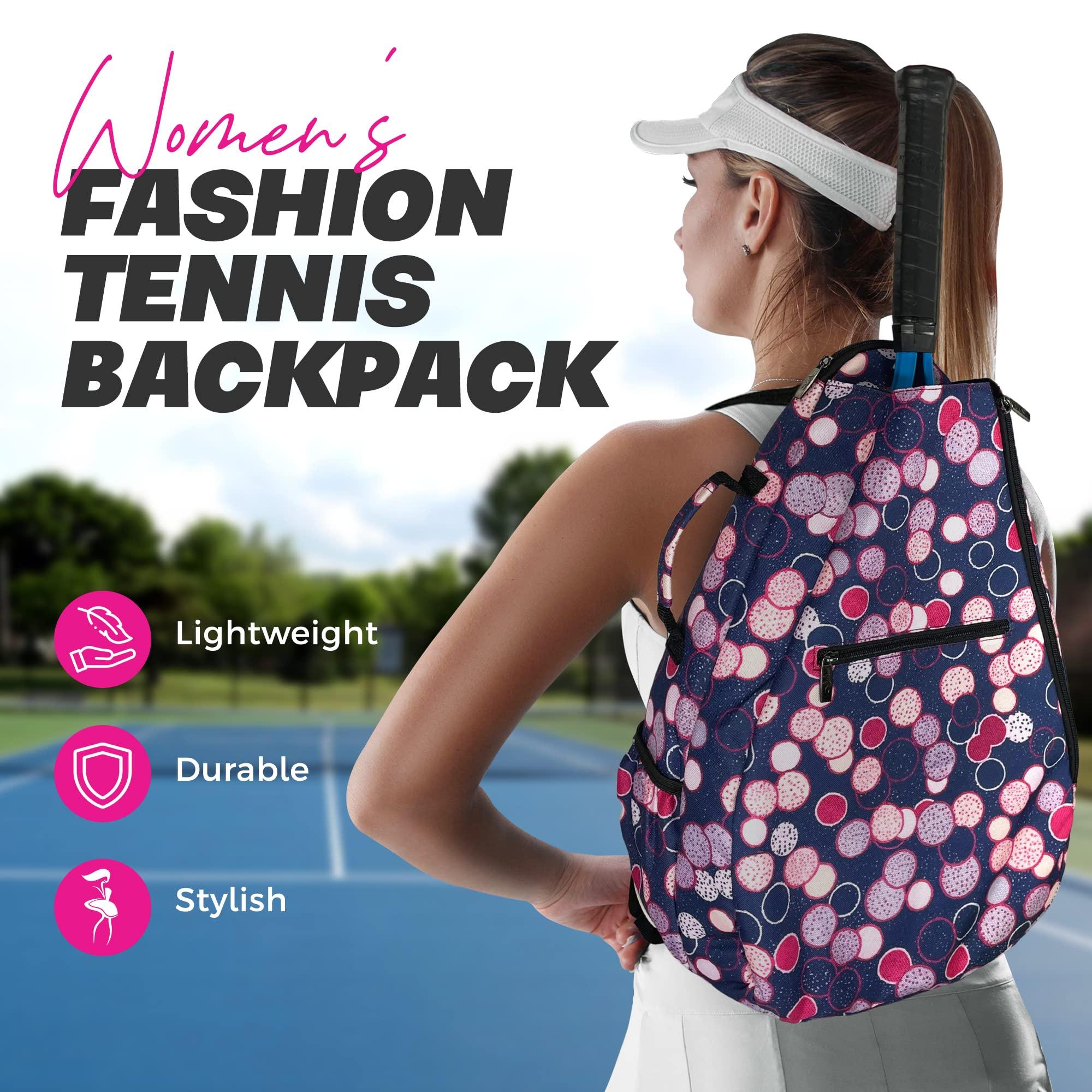 Womens Tennis Backpack - Taboo Fashions Ladies Tennis Bag Holds Two Racquets, Padded Straps and Side Carry Handle - Image 2
