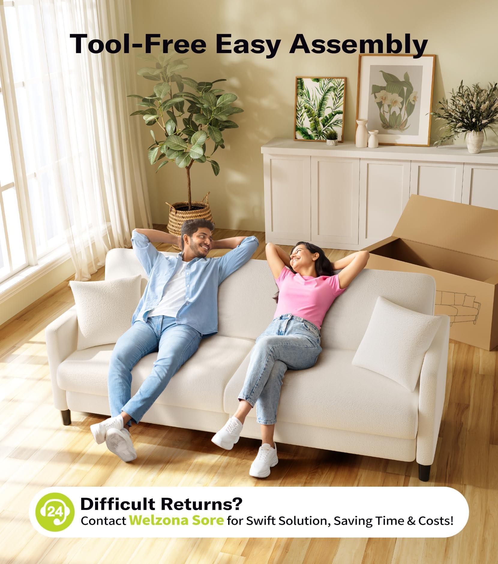Welzona 83" Sofas for Living Room, Comfy Love Seat Couches, Teddy Fleece Loveseat Sofa, Tool-Free Setup Couches for Living Room, All-Wood Sofa Couch, Small Couch 2 Pillow Included, Beige - Image 6