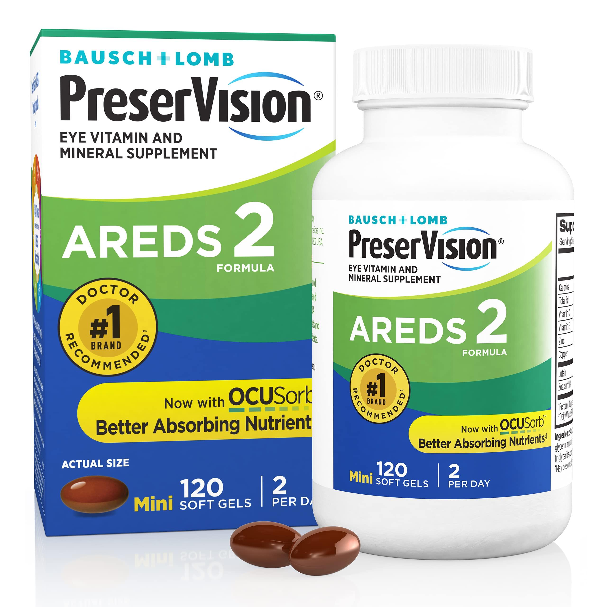 PreserVision AREDS 2 Formula Eye Vitamins, #1 Eye Doctor Recommended Brand, with Lutein, Zeaxanthin, Vitamins C & E, Zinc & Copper, 120 Softgels (Minigels)