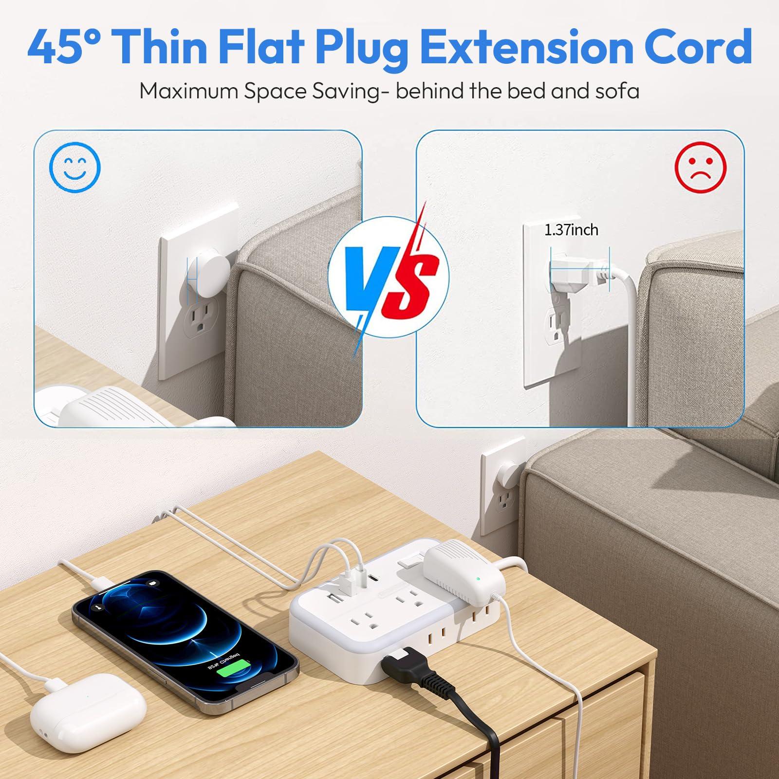 Extension Cord 15 ft, Surge Protector Power Strip with 6 Outlets 4 USB Charger(2 USB C Port), Flat Plug Outlet Extender, 1080 Joules Protection for Indoor, Home, Office Supplies, Dorm Room Essentials - Image 7