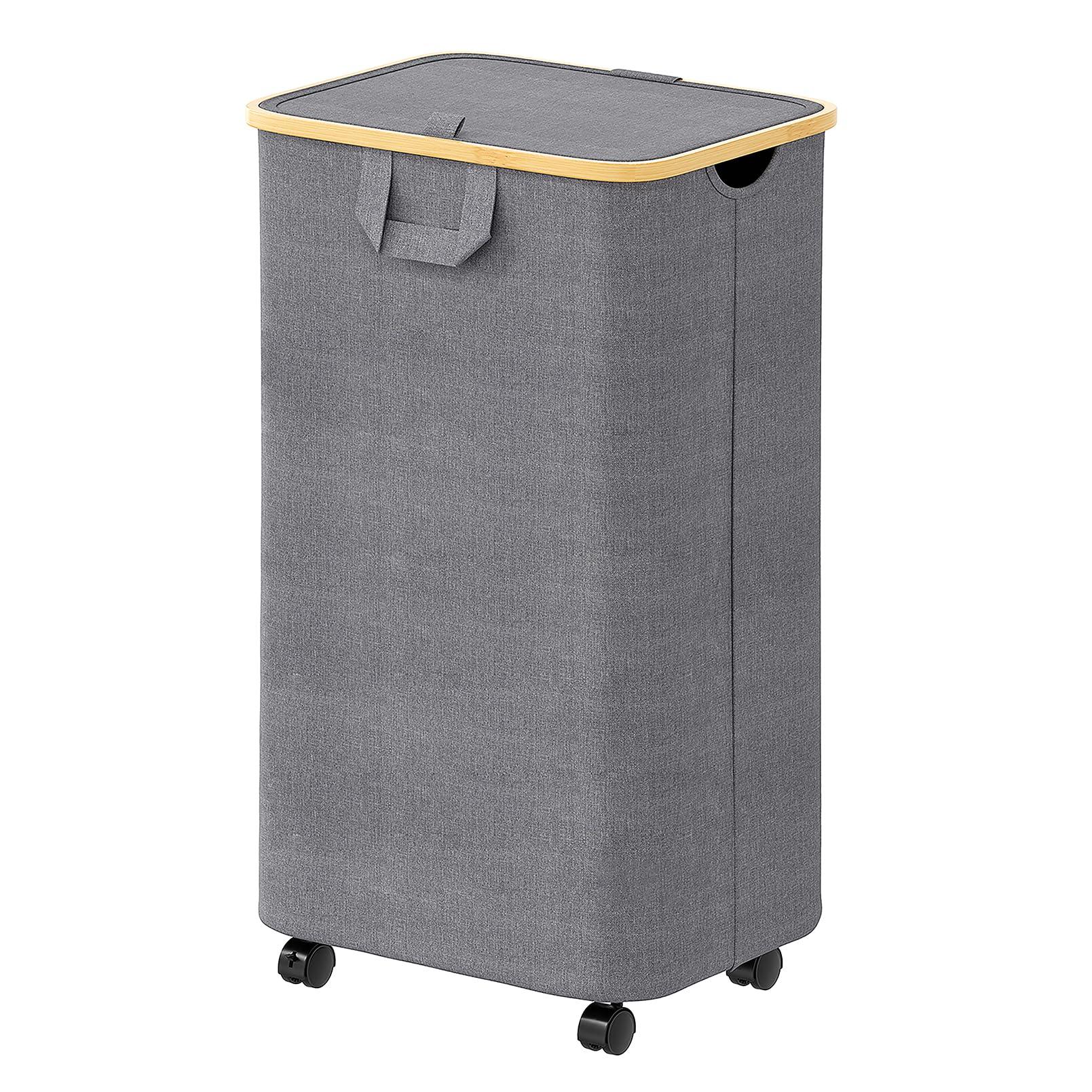 SpaceAid Laundry Hamper with Wheels and Lid, 26 Gal (100L) Rolling Clothes Basket with Bamboo Handle, Large Laundry Hamper for Bedroom, Bathroom, Dorm, Laundry Room - Grey