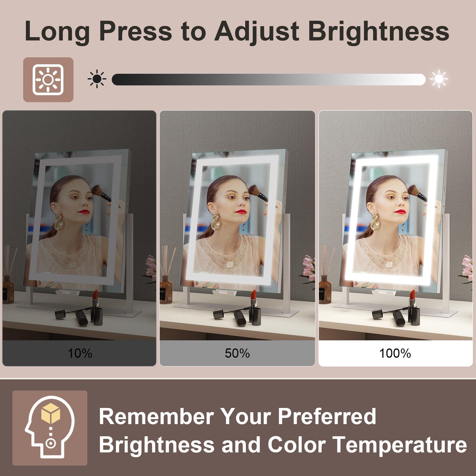STARLEAD 16" x 12" Makeup Mirror with Lights and 10X Magnification, 3-Color Dimmable LED Lighting & Touch Control for Travel/Dressing Room - Image 6