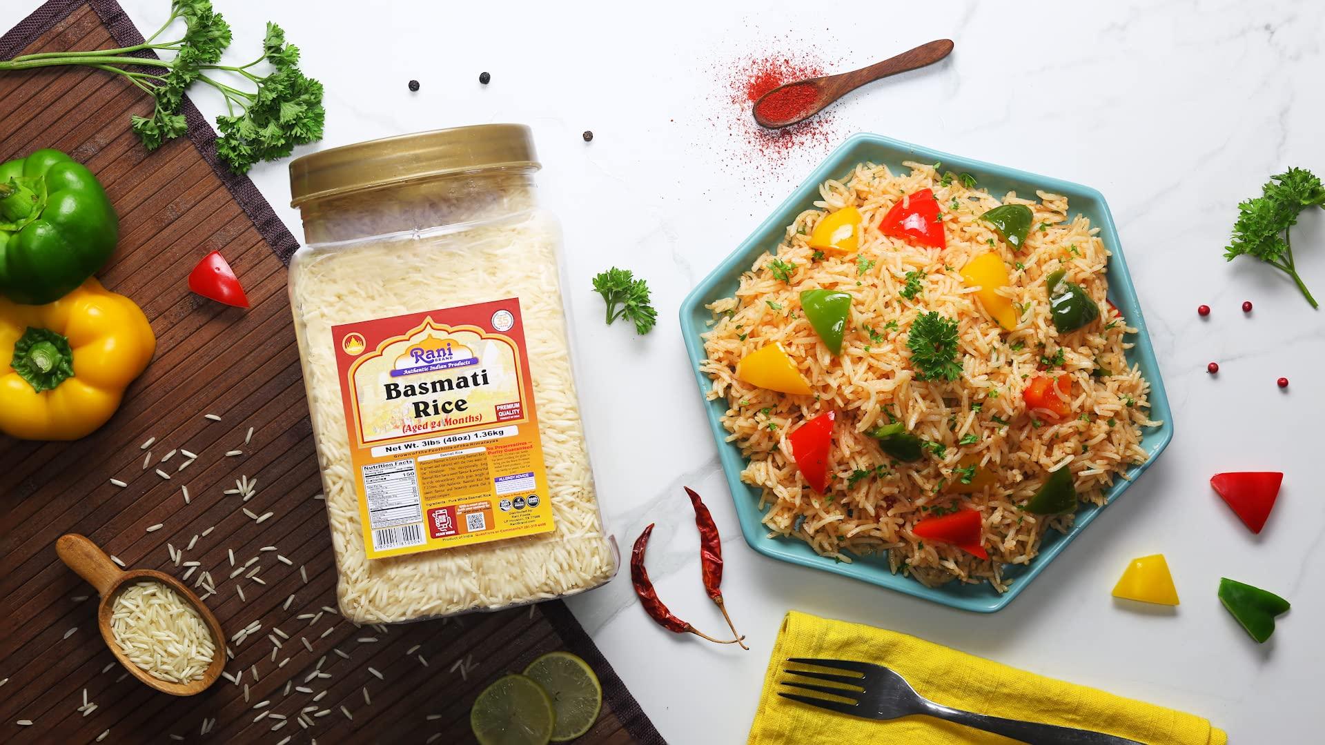 Rani Platinum White Basmati Rice Extra Long Aged 48oz (3lbs) 1.36kg PET Jar ~ All Natural | Gluten Friendly | Vegan | Indian Origin | Export Quality - Image 3