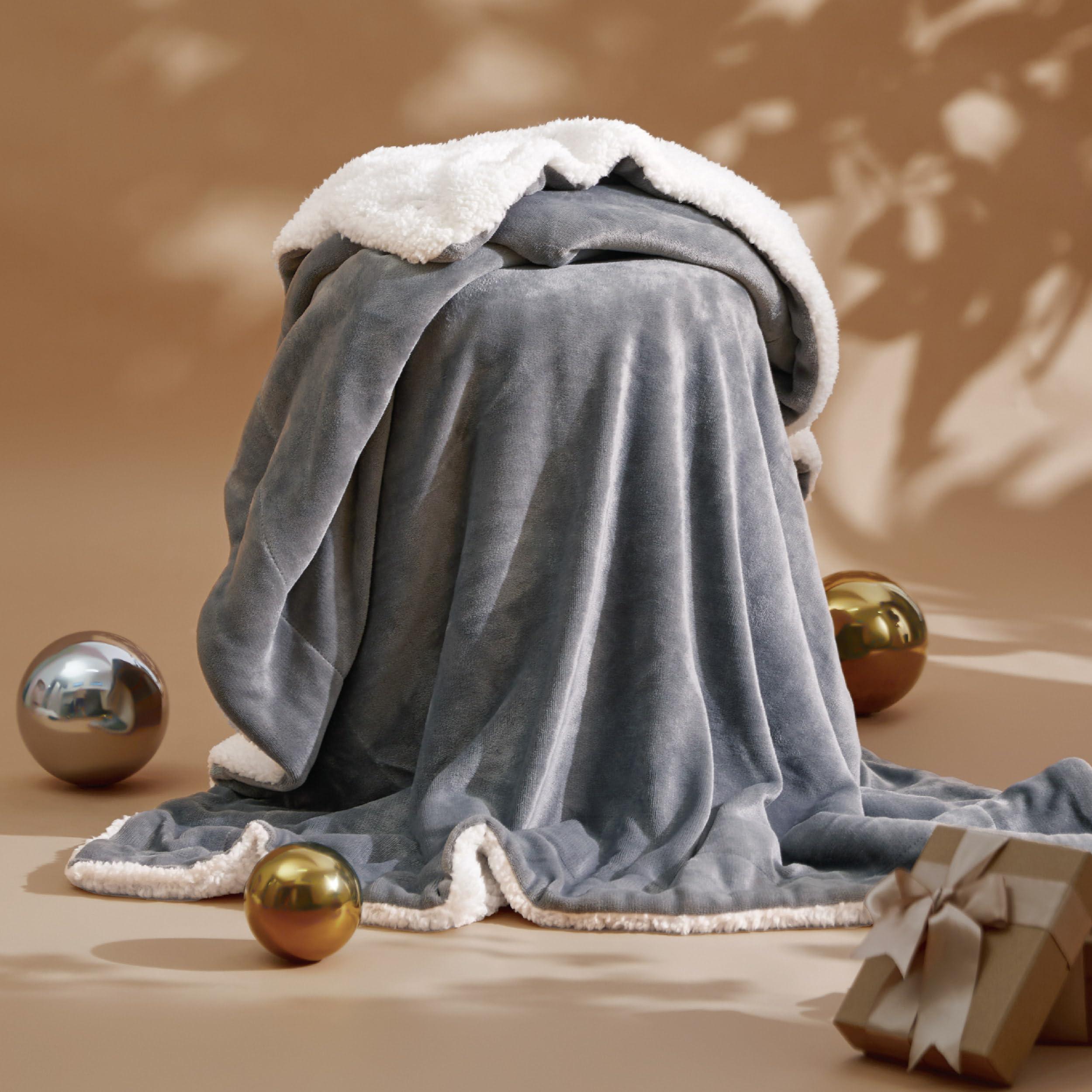 Bedsure Sherpa Fleece Throw Blanket for Couch - Thick and Warm Blanket for Winter, Soft Fuzzy Plush Throw Gift for Women, Grey, 50x60 Inches - Image 2