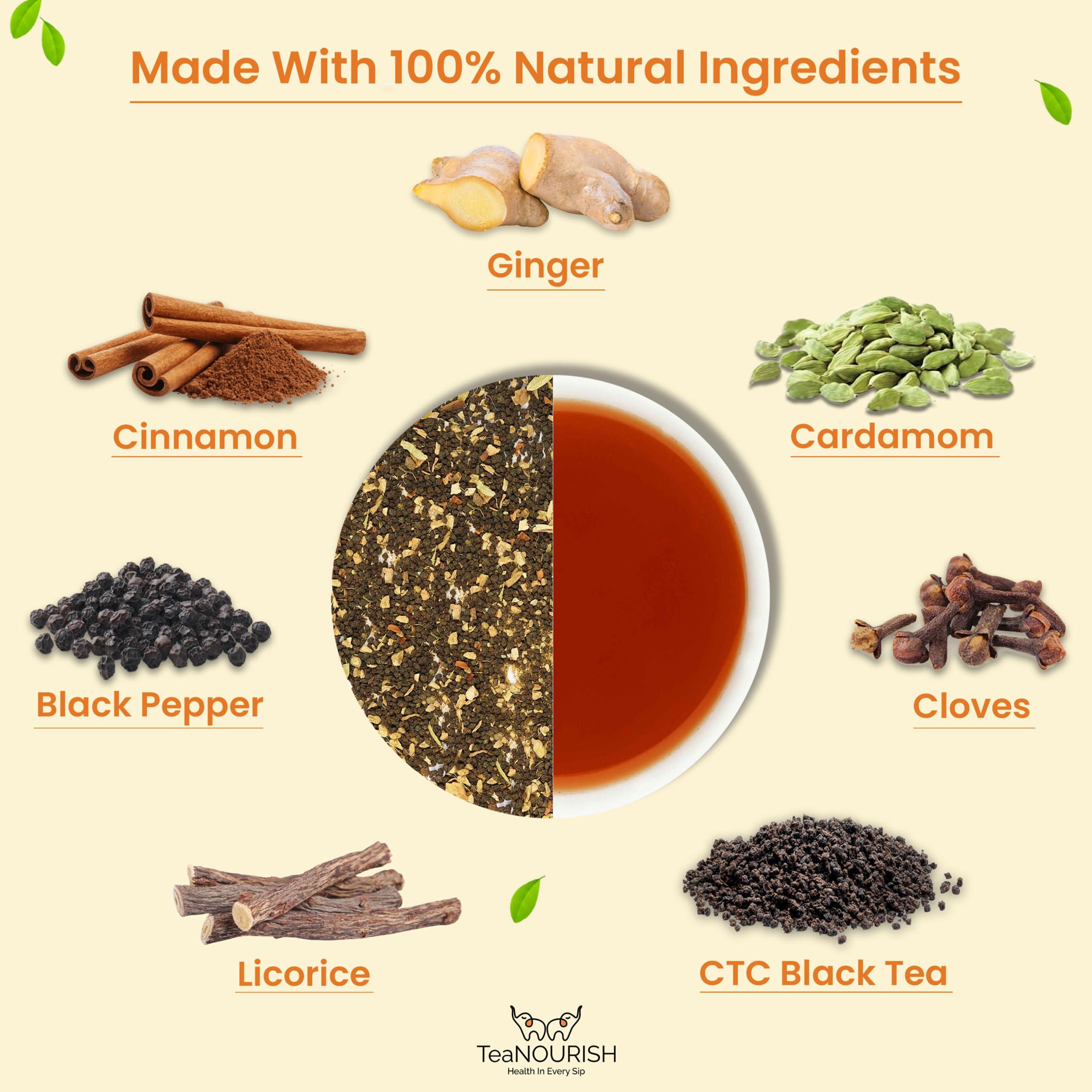 TeaNOURISH Ginger Masala Chai Tea | Assam CTC Loose Black Tea | Blended with Authentic Indian Spices | Indian Ginger Tea | 100% NATURAL INGREDIENTS - 3.53oz/100g - Image 2