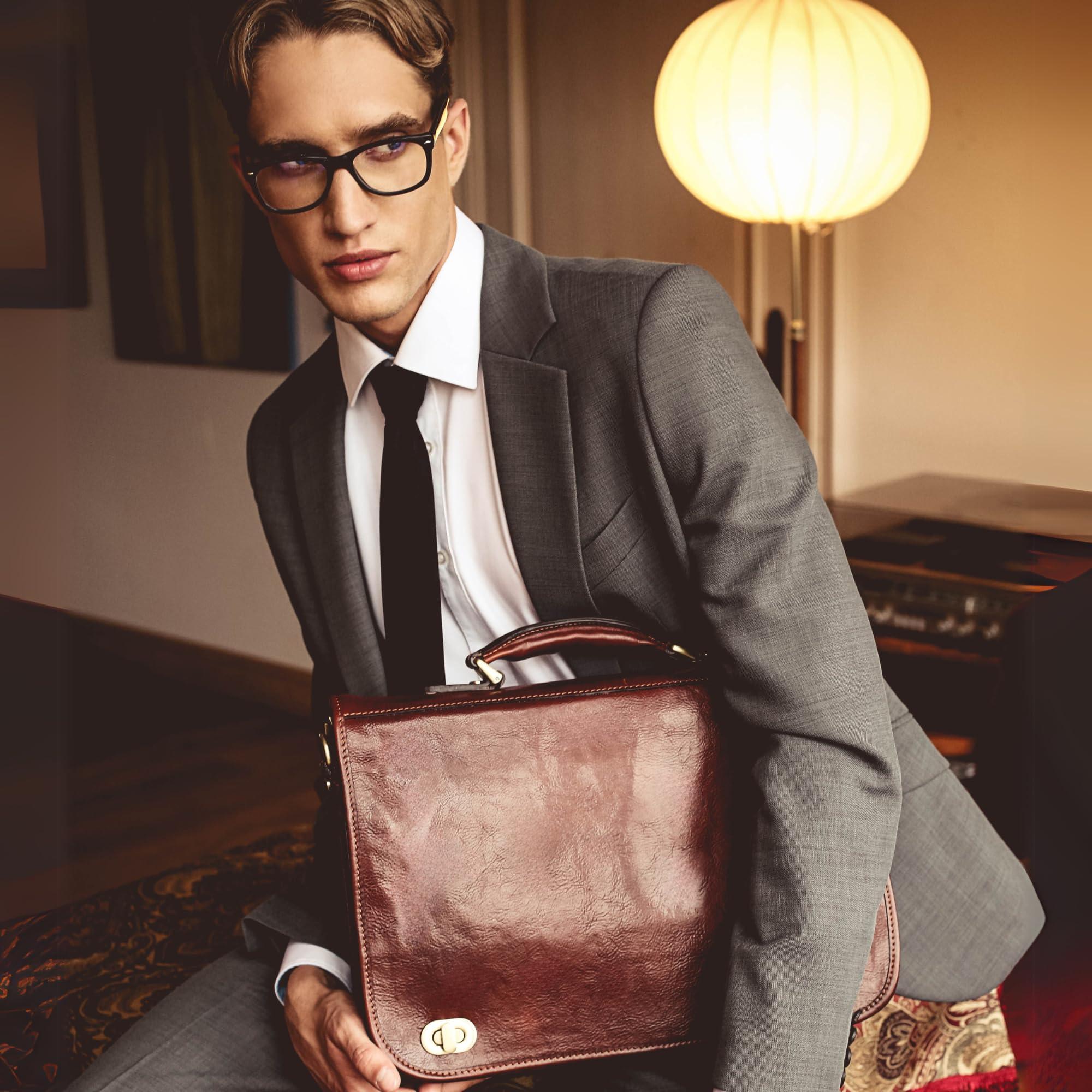Time Resistance Leather Briefcase for Men - Italian Full Grain Leather Laptop Bag - Messenger Bag - Gift Box Included - Image 3