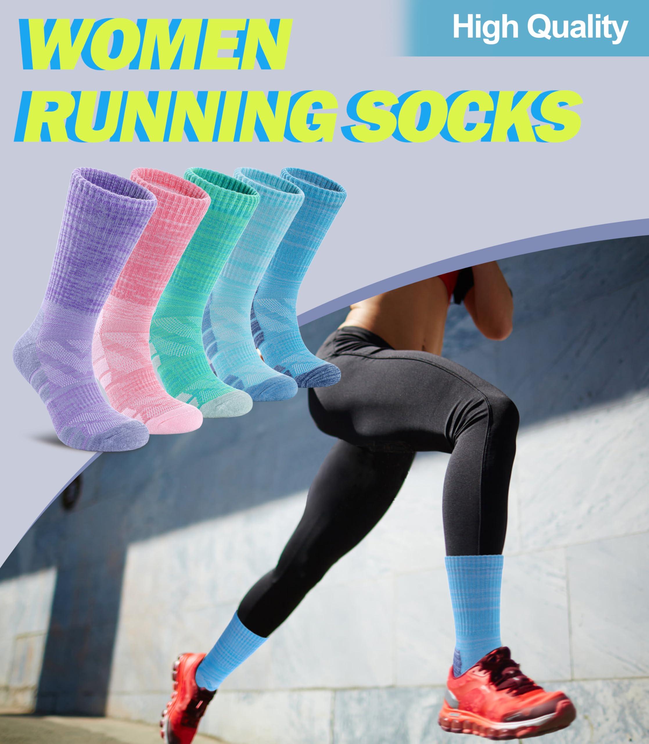 DOSKONI Women Hiking Crew Socks Running Athletic Thick Cushion Compression Moisture Wicking Walking Socks 5 Pairs - Image 2