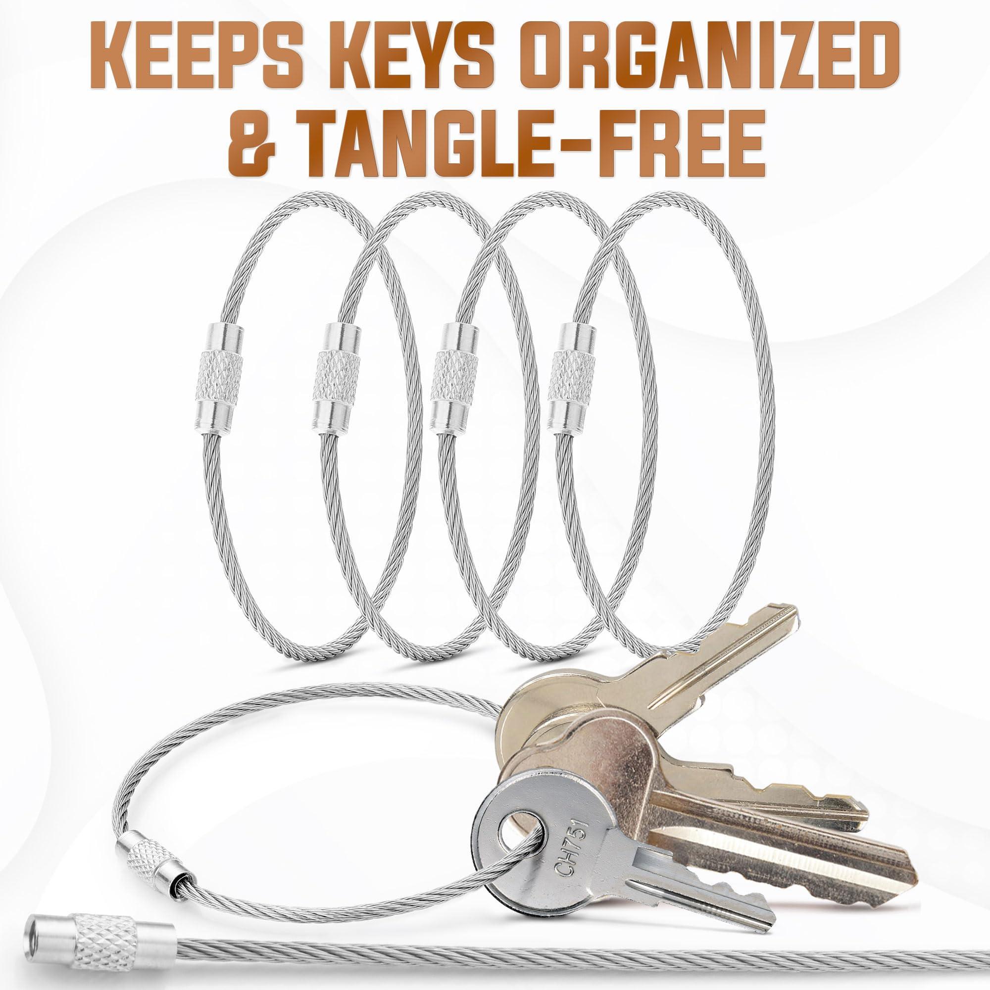 BlueCosto Wire Keychain Cable - 2mm Thick Stainless Steel Keyring Wire Loops w/Secure Screw Lock for Hanging Luggage Tags & Organizing Keys - Image 2