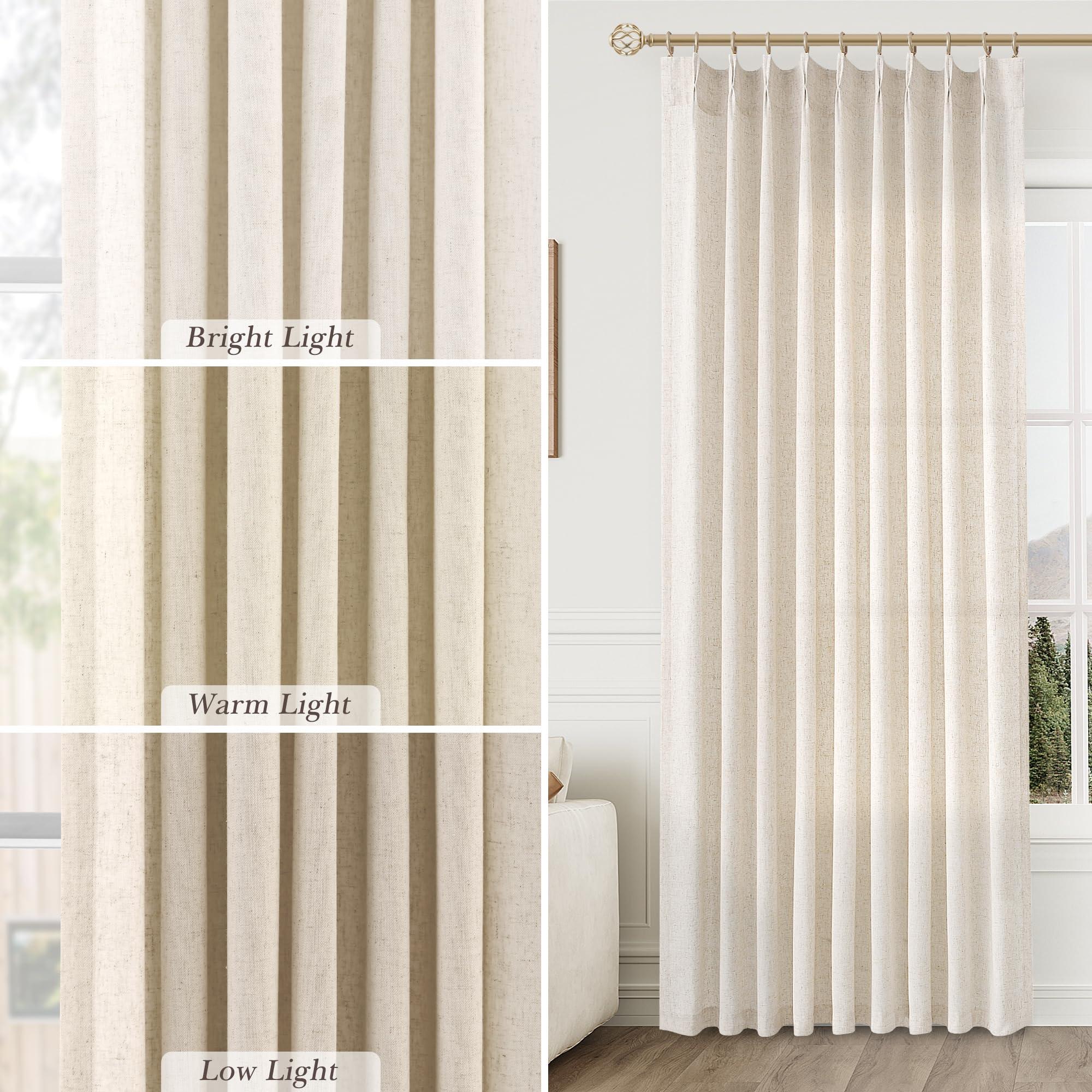 Aersas Natural Pinch Pleated Linen Curtains 84 Inch Length 2 Panels for Living Room Bedroom Cream Semi Sheer Window Curtain Boho Neutral Back Tab Pinch Pleat Drape with Hooks 84 Inches Long - Image 4