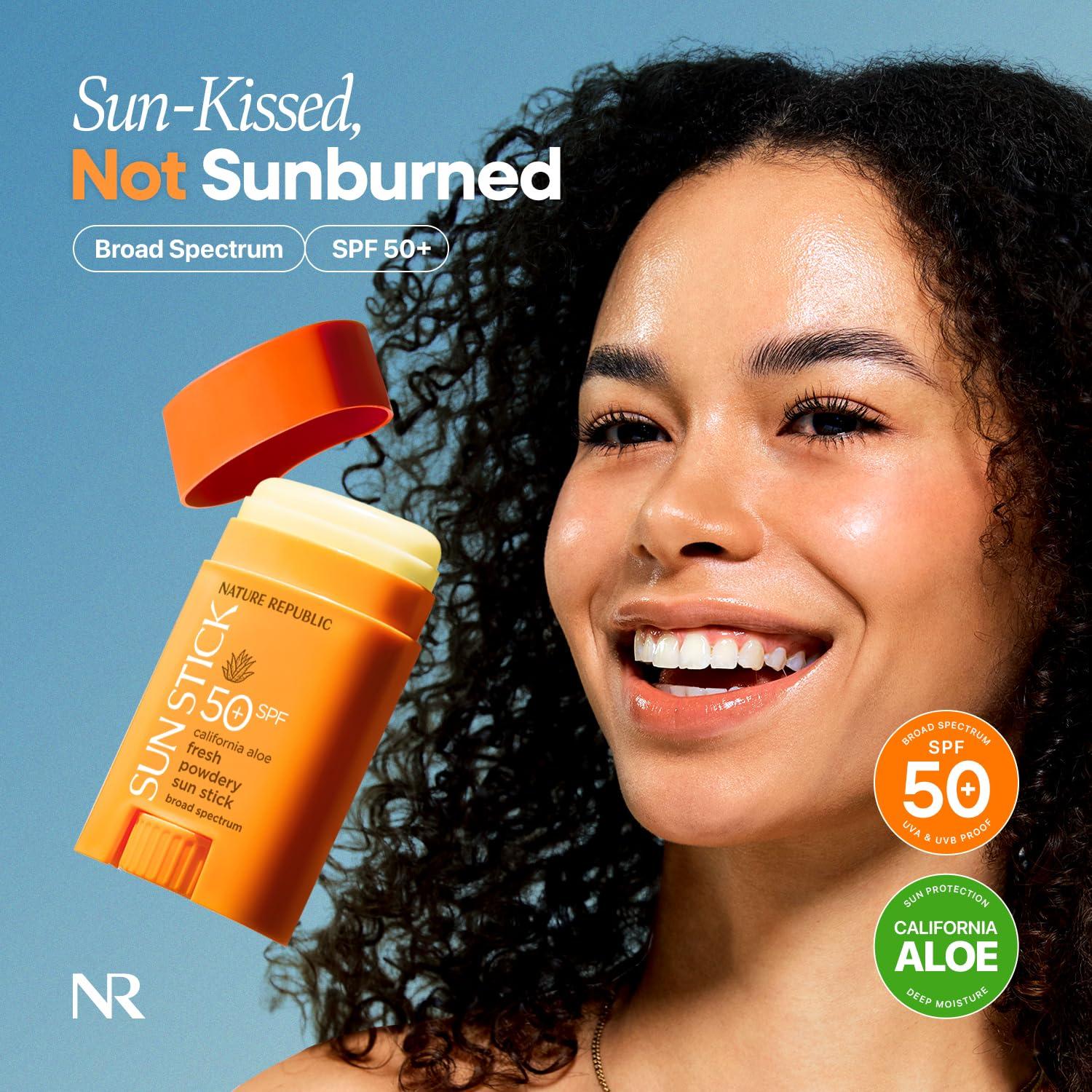 Nature Republic California Aloe Fresh Powdery Sun Stick Broad Spectrum SPF50+ | Korean Sunscreen Travel Size Suncare Sunblock, No Whitecast, non-sticky, Water resistant - Image 2