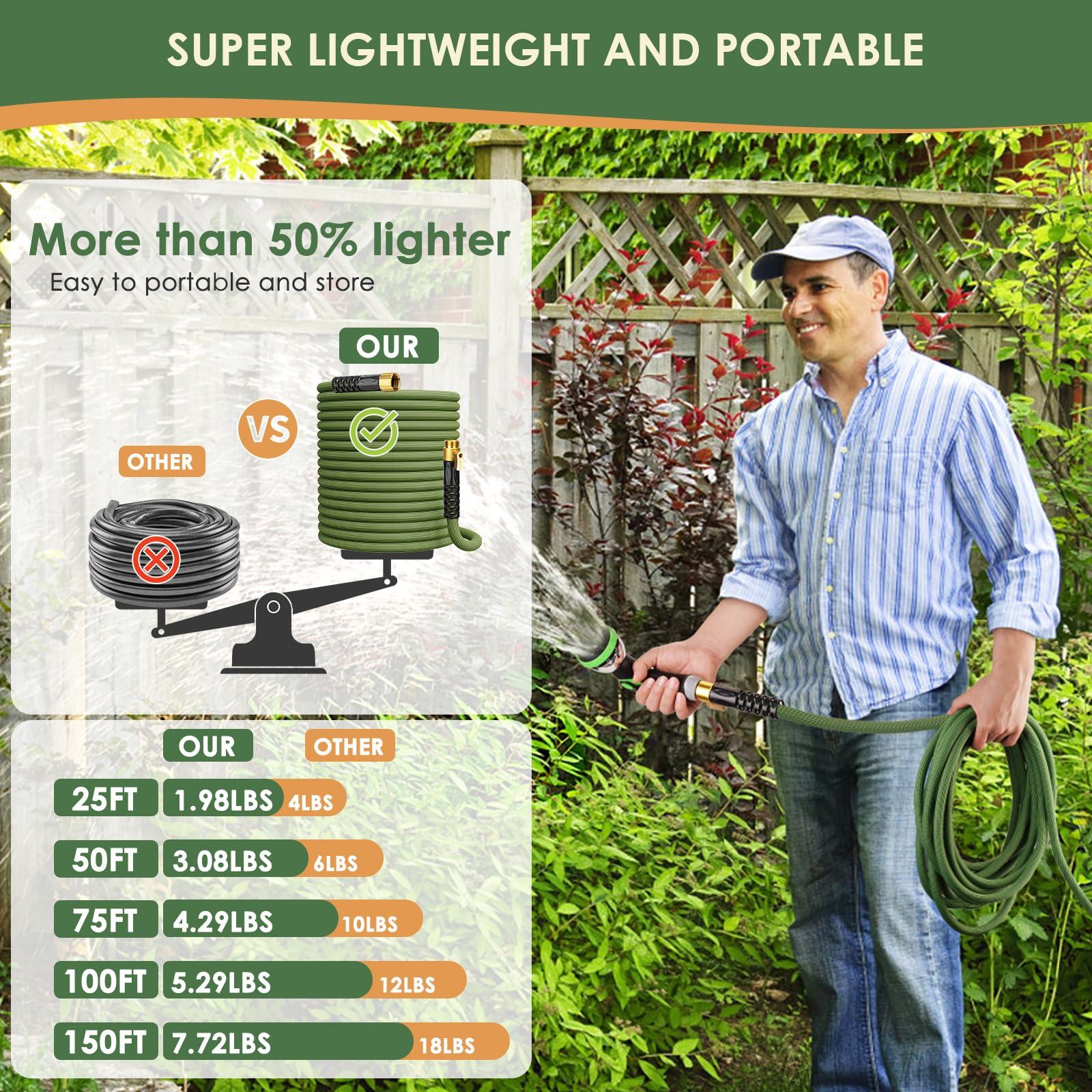PALRORY Non-Expandable Garden Hose 100 ft, Ultra Lightweight Flexible Water Hose with 10-Pattern Nozzle, Leak-Proof, High-Density Fabric, Thickened Connector, Shut-Off Valve for Yard, Lawn, Outdoor - Image 5