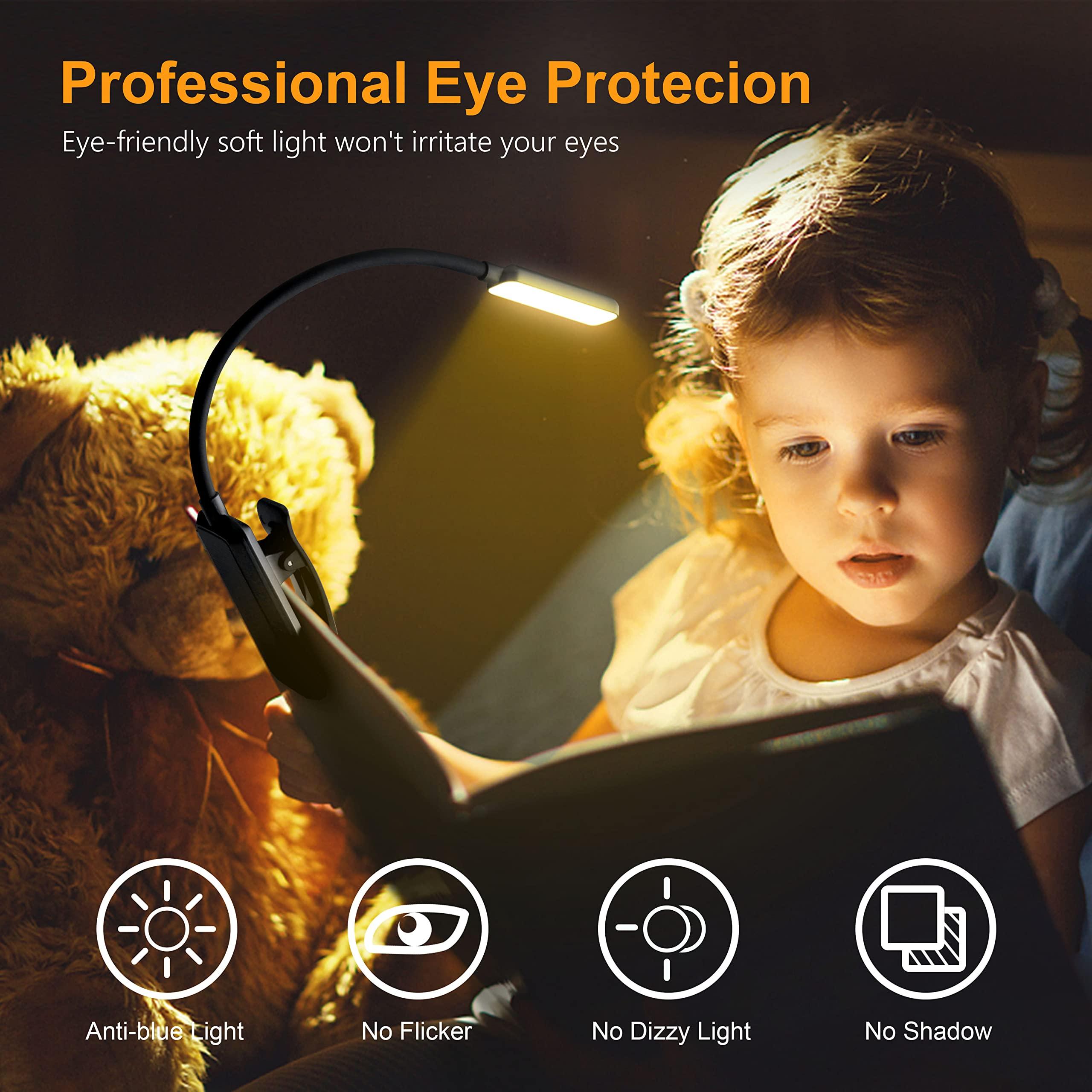 Gritin 9 LED Rechargeable Book Light for Reading in Bed - Eye Caring 3 Color Temperatures,Stepless Dimming Brightness,80 Hrs Runtime Small Lightweight Clip On Book Reading Light for Studying - Image 2