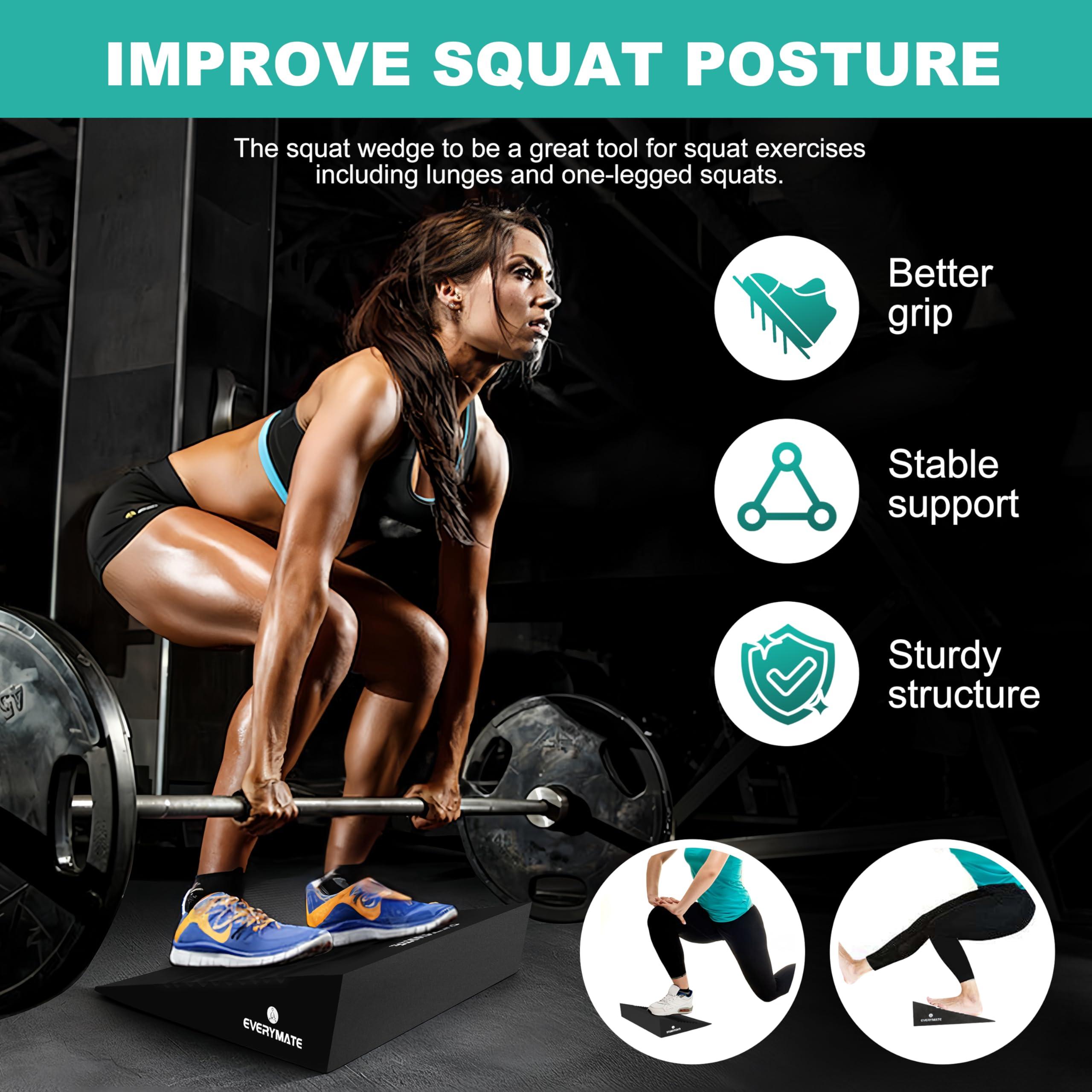 EVERYMATE Squat Wedge, Extra Large Squat Wedge Block, Squat Wedges Weightlifting, Calf Stretching, Slant Board for Squats, Heel Elevated Squat Wedge, Knees Over Toes Squats, Calf Wedge Stretching Block - Image 3