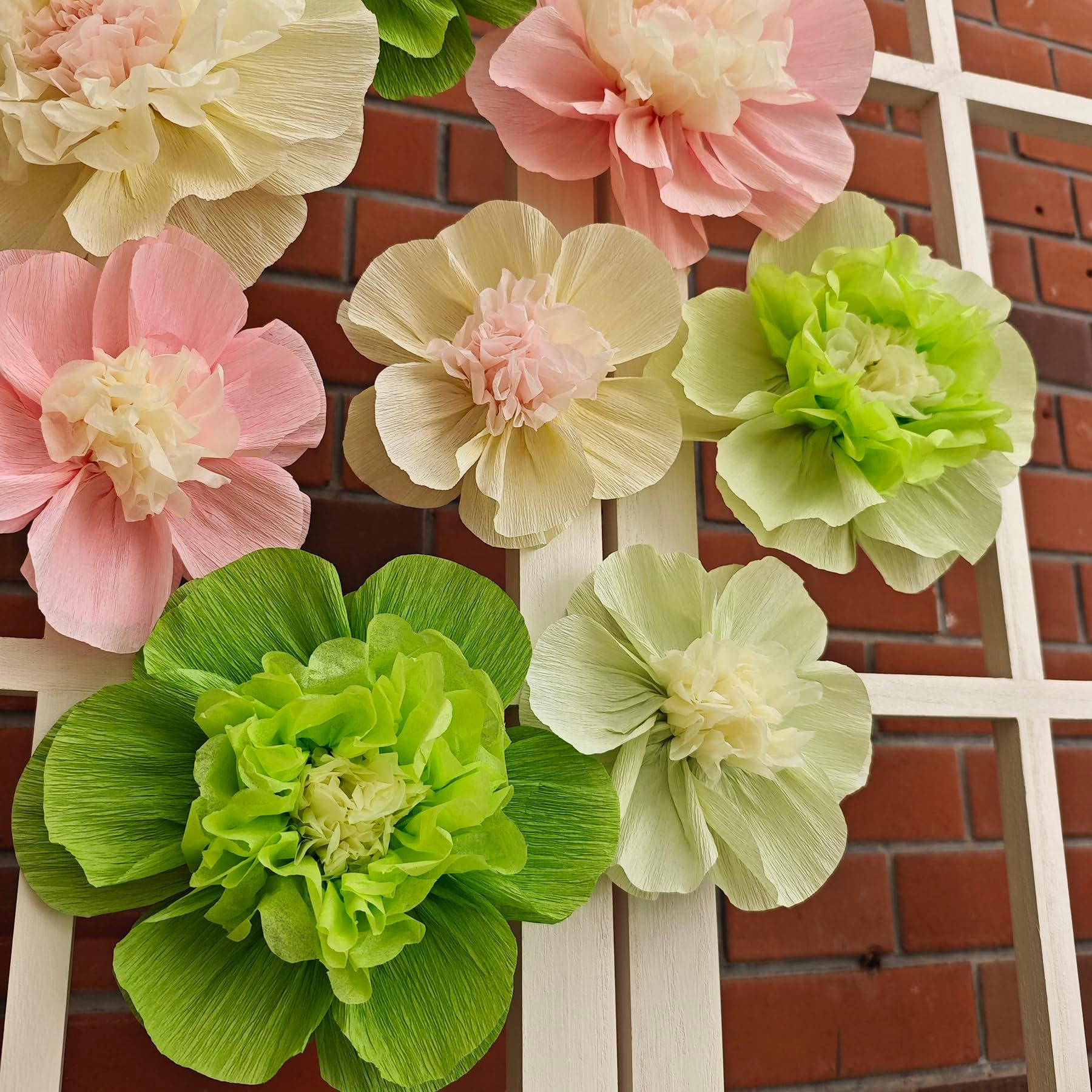 Mybbshower Crepe Paper Flower for Wall Psprt Pom Pom Decor Girls Birthday Party Backdrop Baby Shower Nursery Room Decoration Pack of 9 (Pink Green) - Image 2