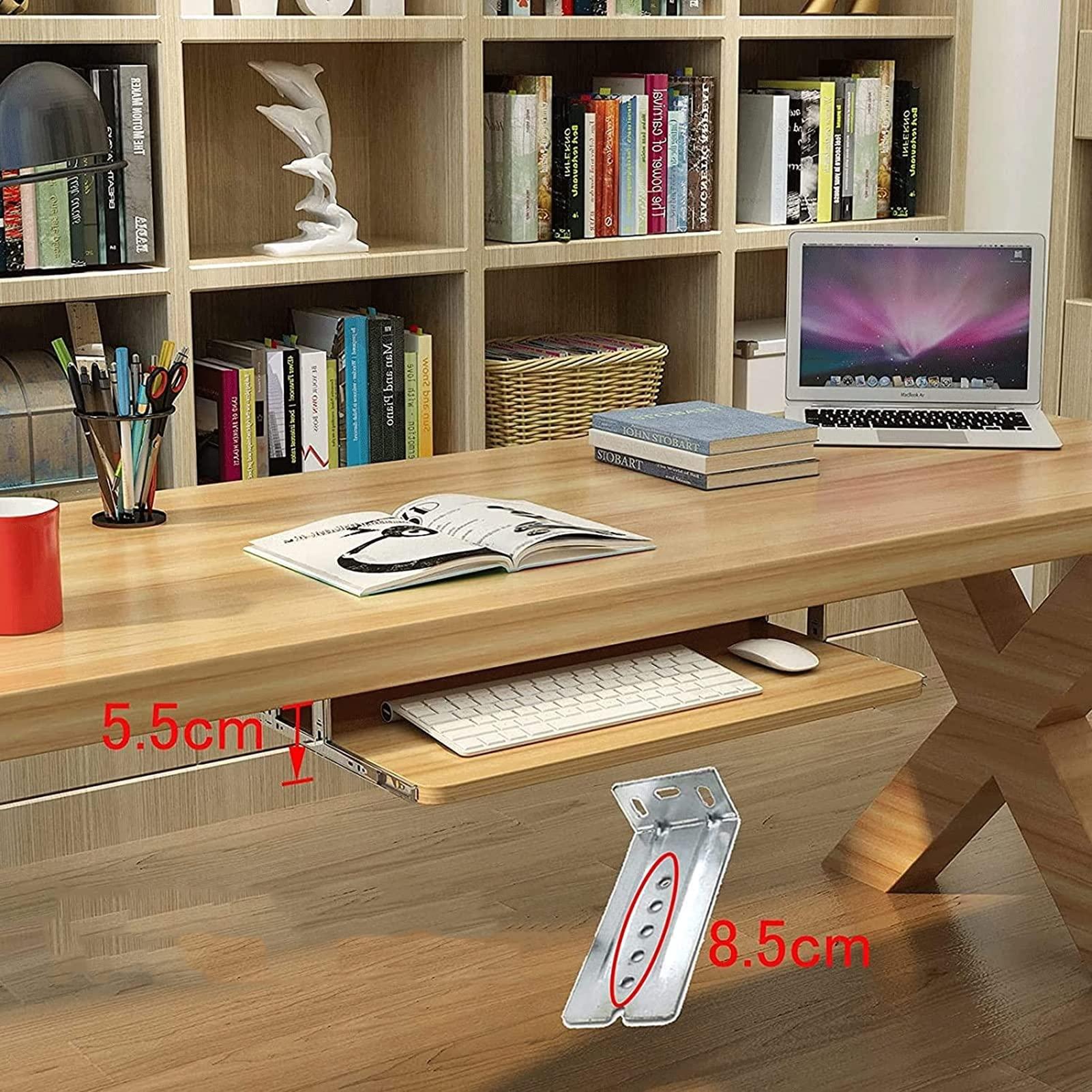 Keyboard Tray Under Desk Storage, Desk Extender for Keyboard And Mouse, Wooden Keyboard Drawer Tray Under Desk Sliding Keyboard Platforms Ergonomic Underdesk Keyboard Tray Shelf, Easy Installation - Image 3