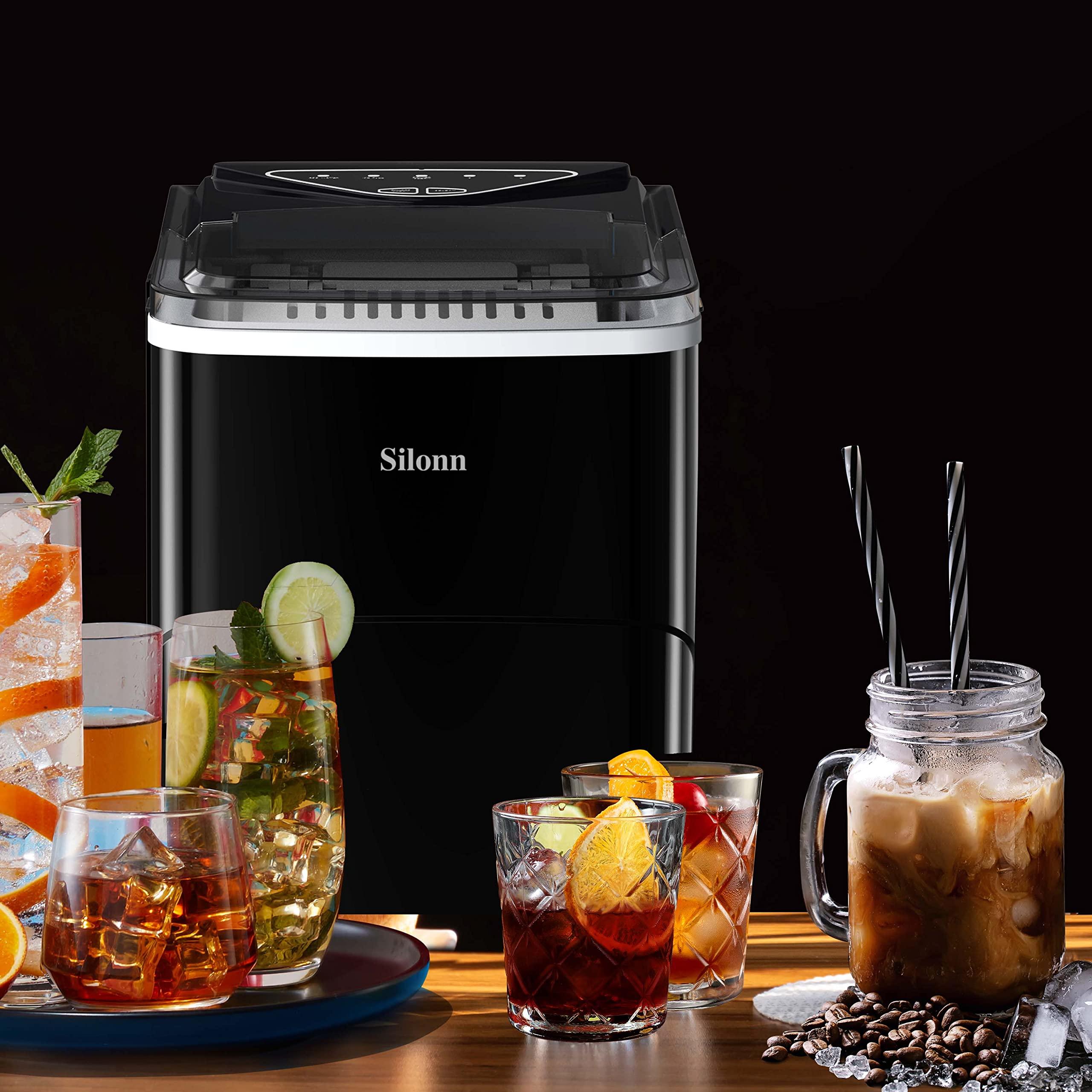 Silonn Countertop Ice Maker, Auto-Cleaning Portable Ice Machine with Ice Scoop and Basket, 26lbs in 24Hrs, 9 Ice Cubes Ready in 6 Mins, 2 Sizes of Bullet Ice for Home Party - Image 2