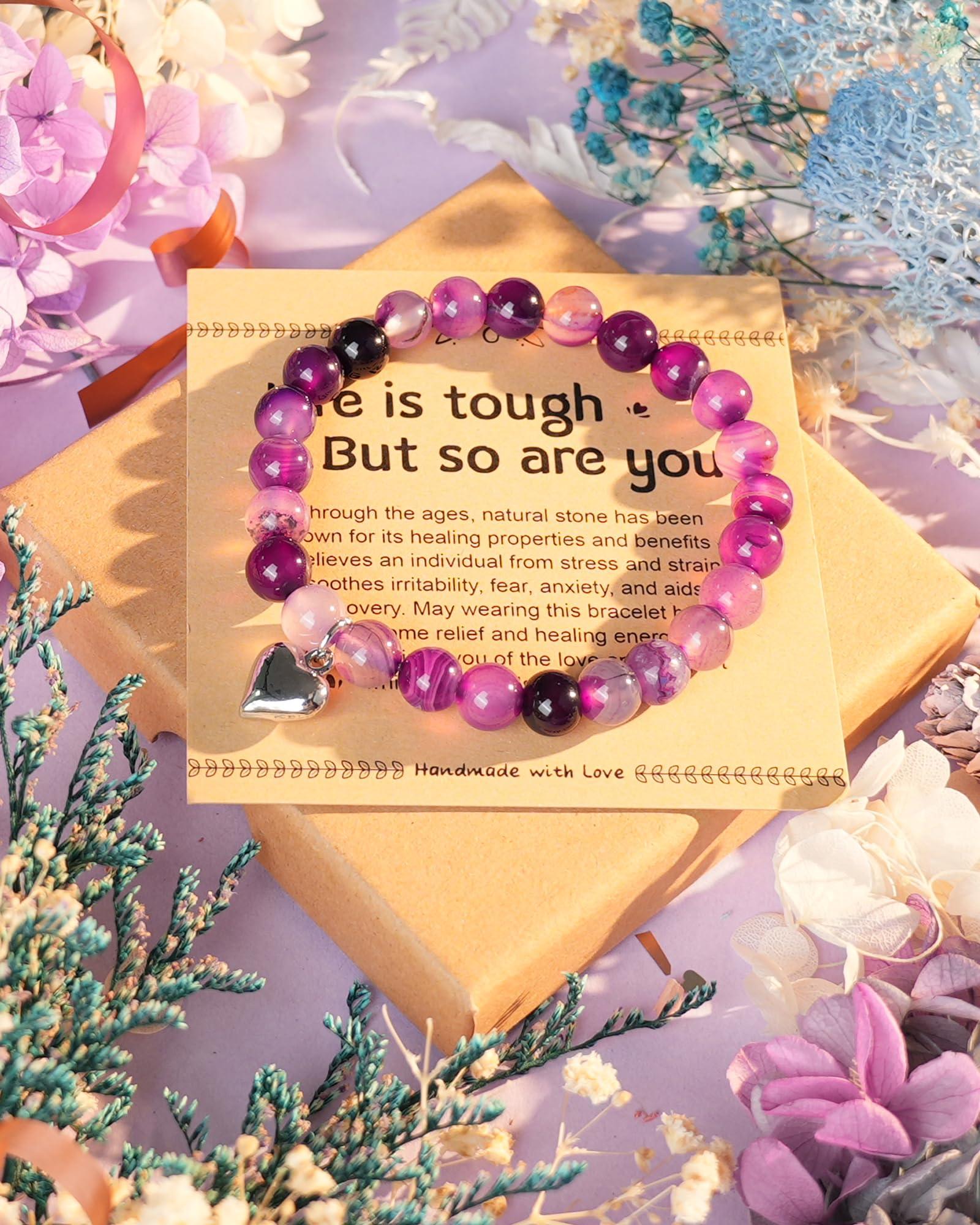 SUPHELPU Amethyst Bracelet for Women Trendy, Breast Cancer Self Care for Woman, Get Well Gift for Women after Surgery, Relaxation Stress Relief Anxiety Feel Better Sympathy Inspirational Purple Gifts - Image 5