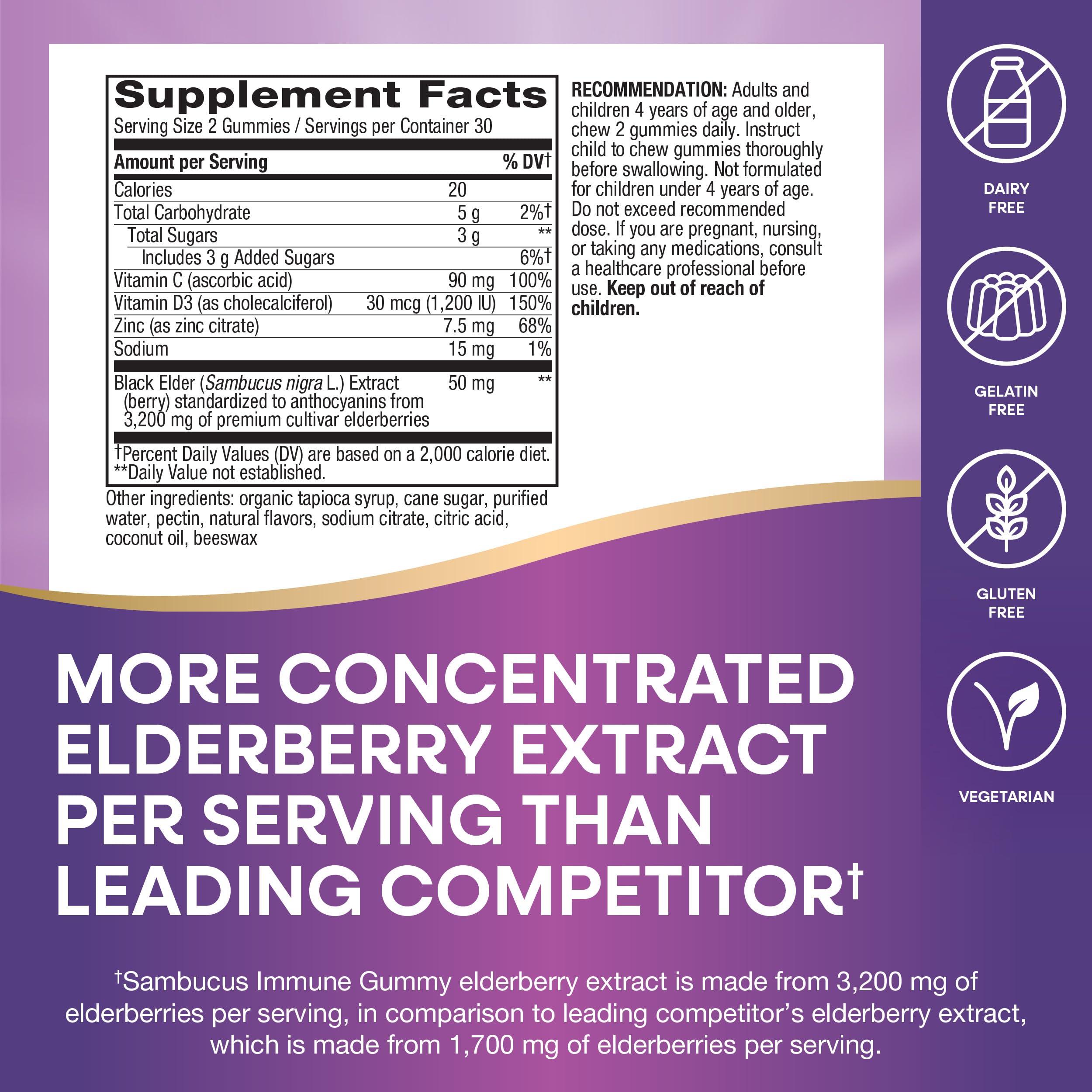 Nature’s Way Sambucus Elderberry Immune Gummies, Daily Immune Support for Kids and Adults*, with Vitamin C, Vitamin D3, Zinc, Gluten Free, Vegetarian, 60 Gummies - Image 5
