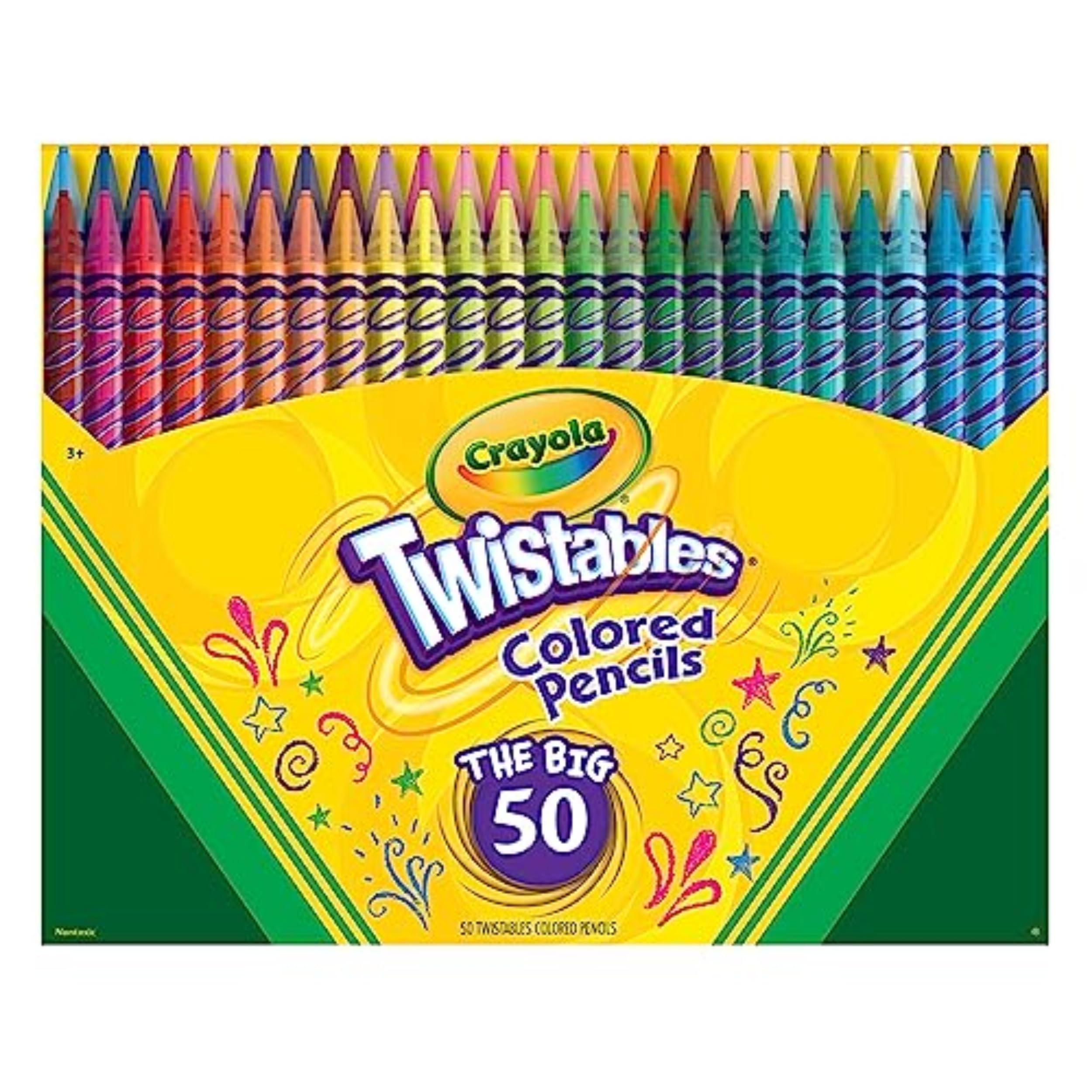 Crayola Twistables Colored Pencil Set for Kids (50ct), No Sharpen Coloring Book Pencils, Essential Classroom Supplies, Cute Back to School Gifts for Kids, 4+