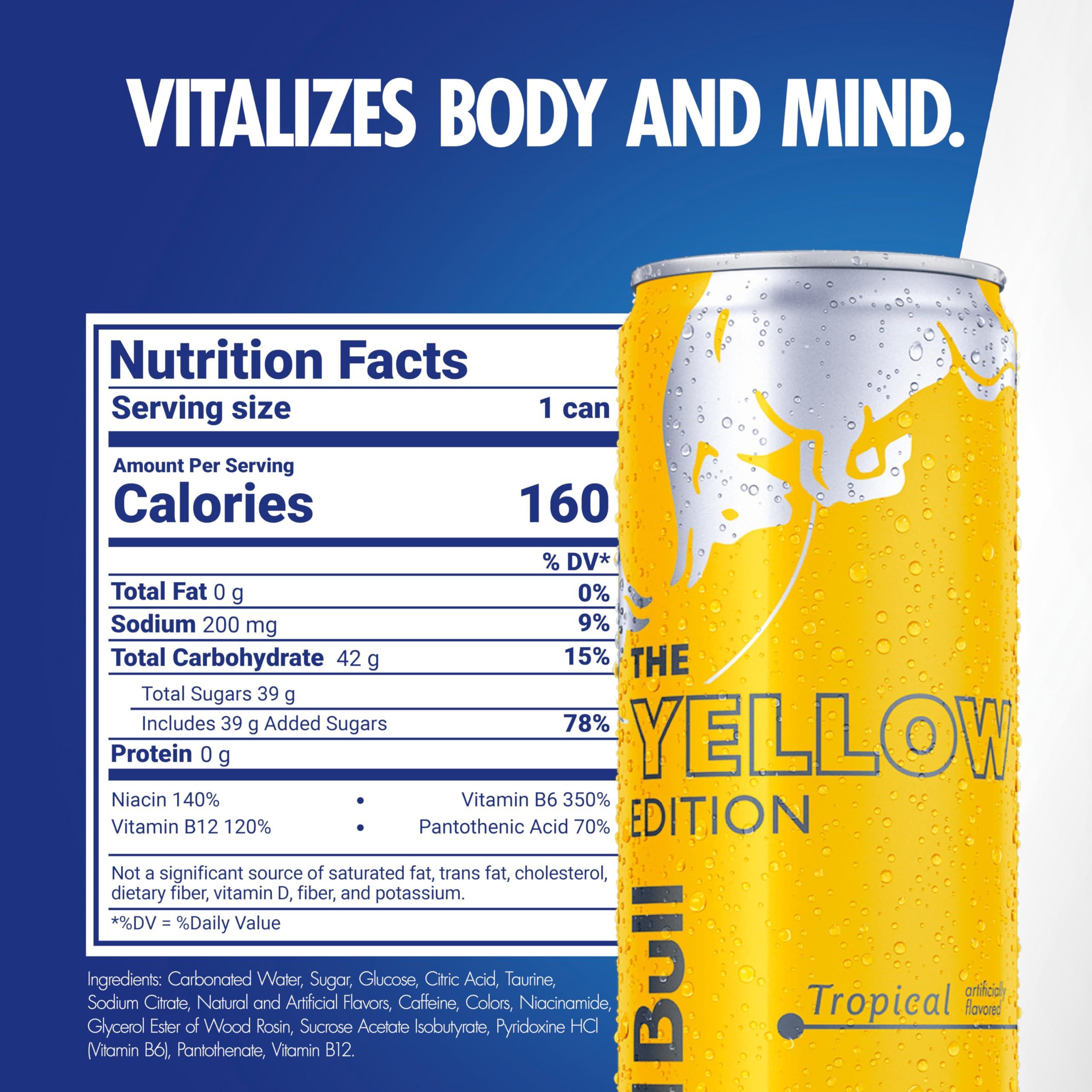 Red Bull Yellow Edition Energy Drink, Tropical, with 114mg Caffeine plus Taurine & B Vitamins, 12 Fl Oz, Pack of 24 Cans - Image 2