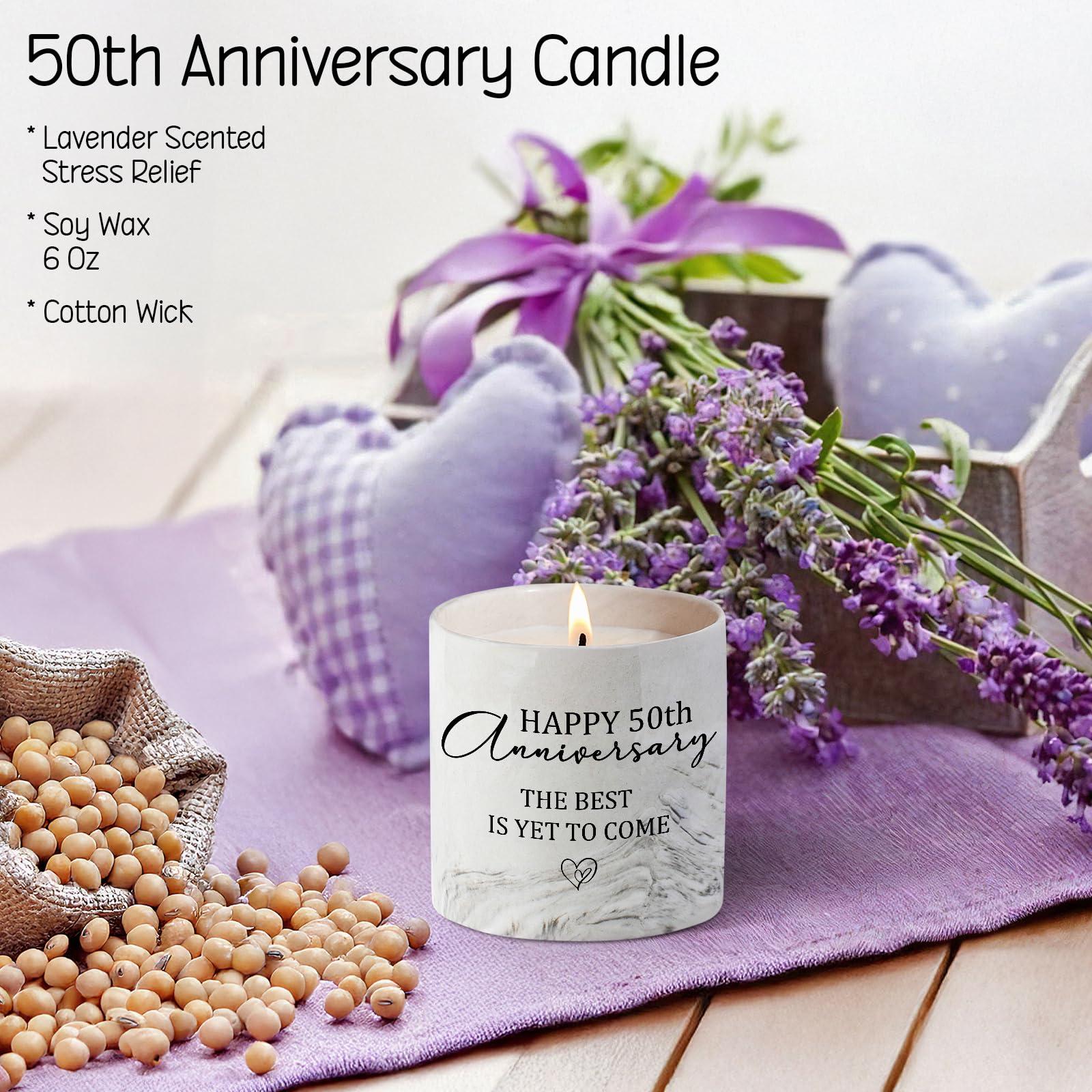 50th Anniversary Candle for Couples 50th Golden Anniversary Wedding Gifts for Parents Women Men Lavender Happy 50 Year Aniversario Candle Gifts for Wife Husband 6 oz - Image 2