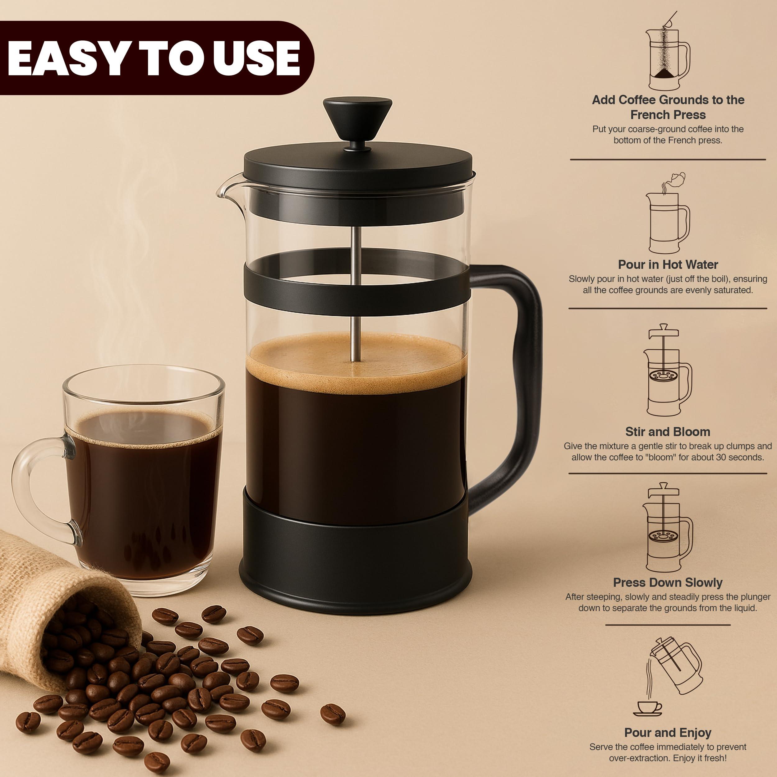 Utopia Kitchen 34 Ounce 1 Liter French Press Coffee Maker, Tea Maker, Travel Coffee Presses, Heat Resistant Thickened Borosilicate Coffee Pot for Camping Travel Gifts, Black Pack of 1 - Image 5