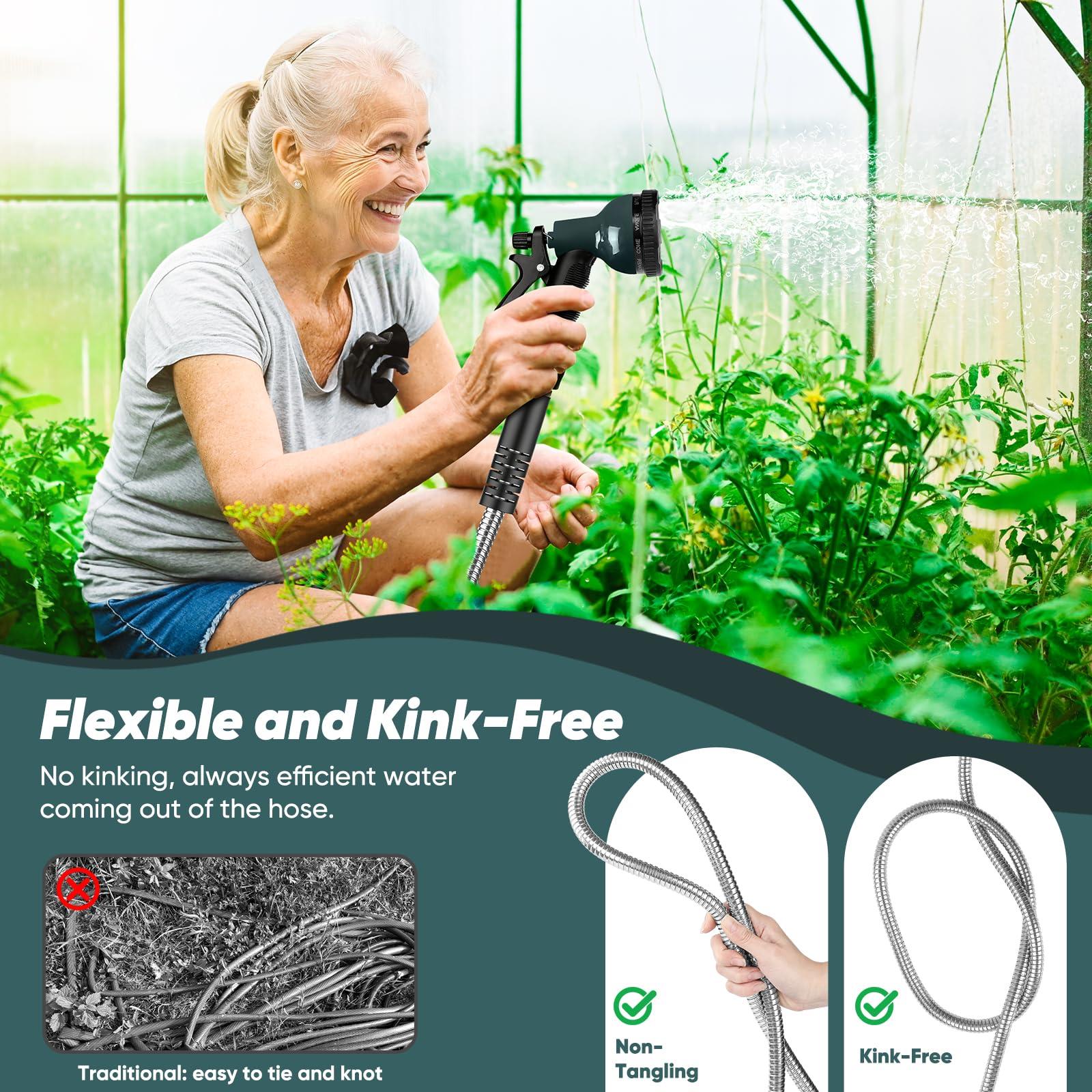 Amayrose Garden Hose 75 FT with 10-Function Nozzle, Leak-proof Metal Connector Hose, No Knots, Kink-Free, Lighter, Anti-Pets, Wear-Resistant, 3/4 GHT, Water Hose for Garden, Yard, Outdoor - Image 5