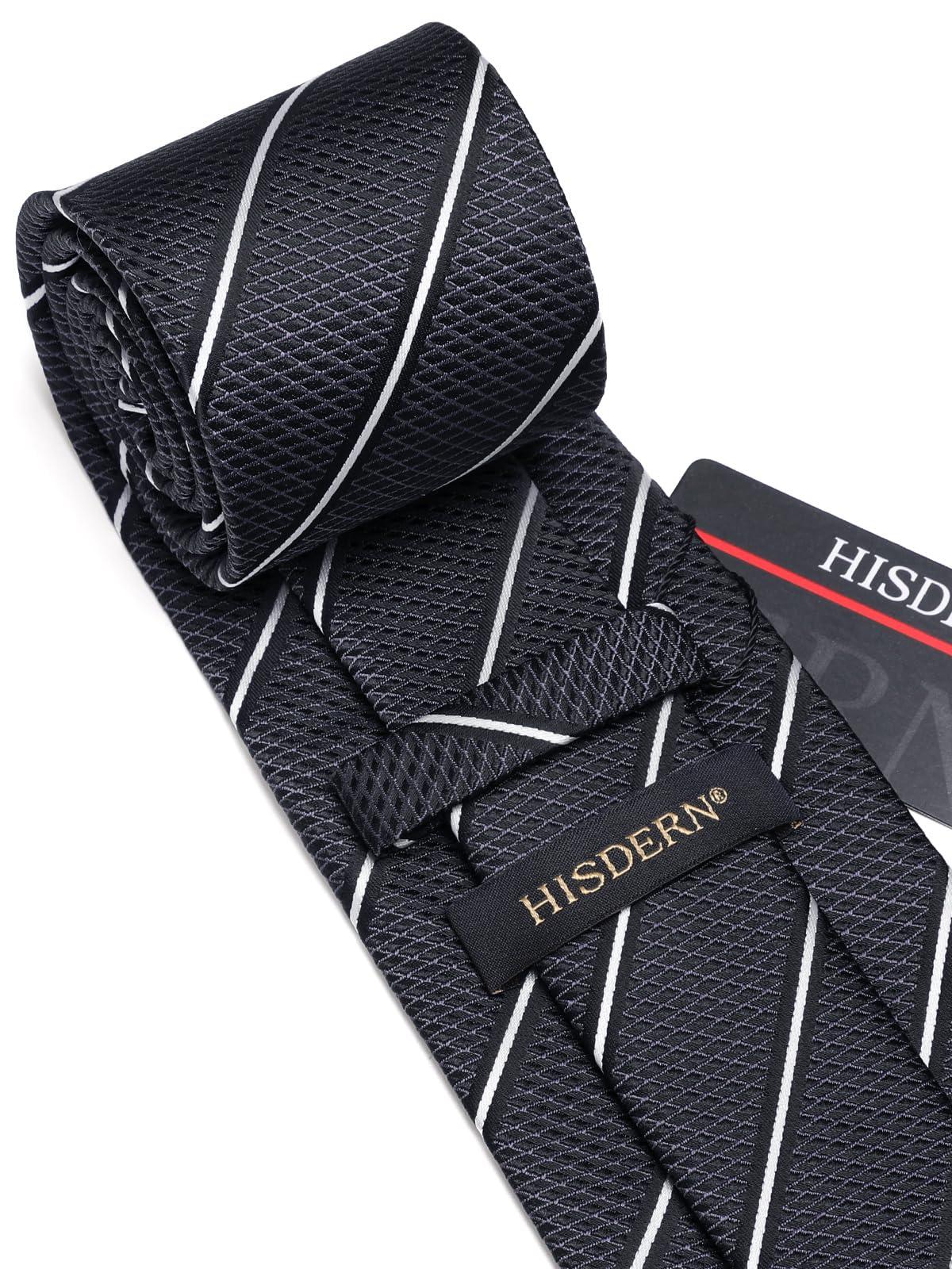 HISDERN Mens Striped Ties Classic Silk Woven Tie and Pocket Square Set Formal Business Necktie Handkerchief for Wedding - Image 5