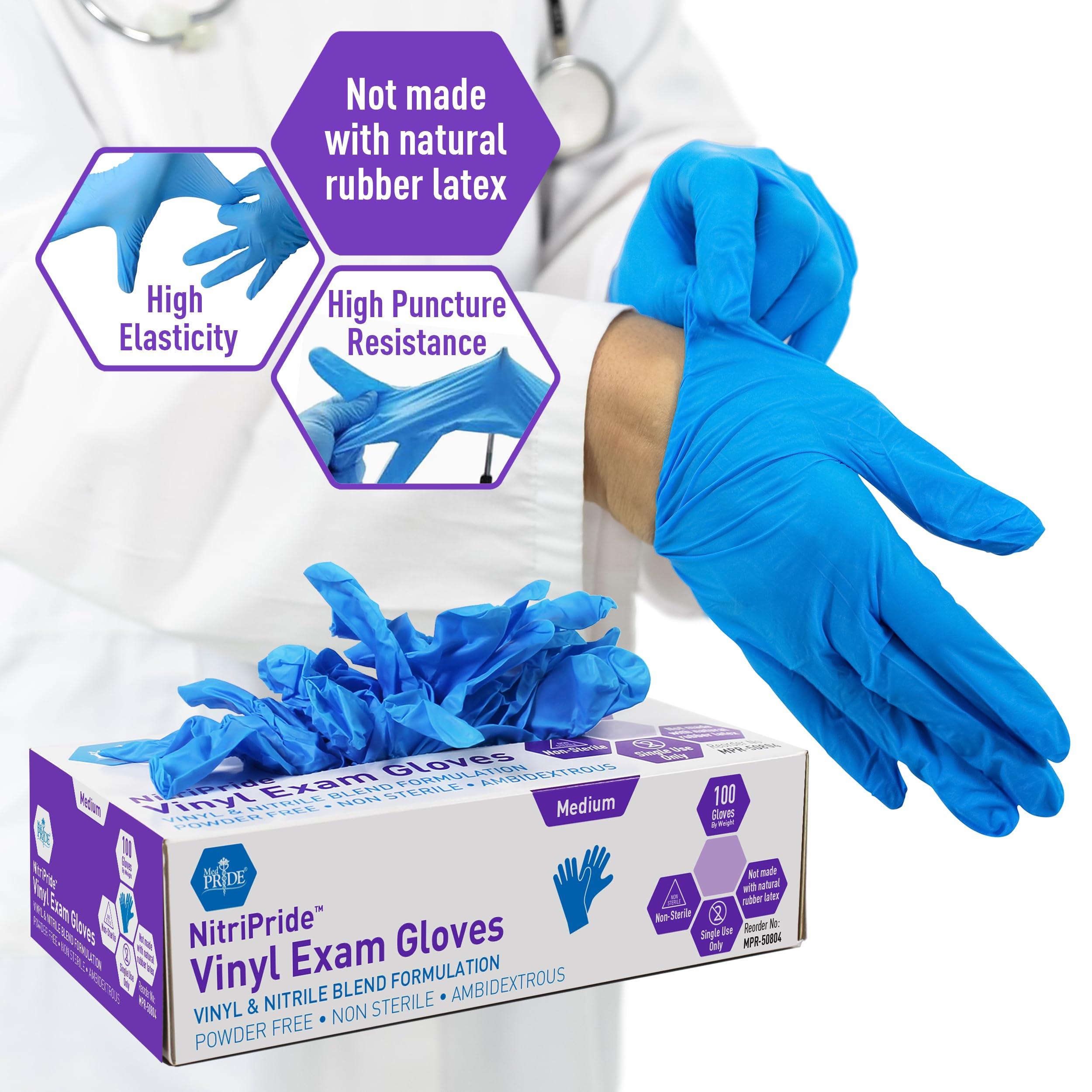 MED PRIDE Disposable Multipurpose Hand Protection Nitrile-Vinyl Blend Exam Gloves, Medium 100 - Powder, Latex & Rubber Free - Single Use Non-Sterile Protective Gloves - Image 3