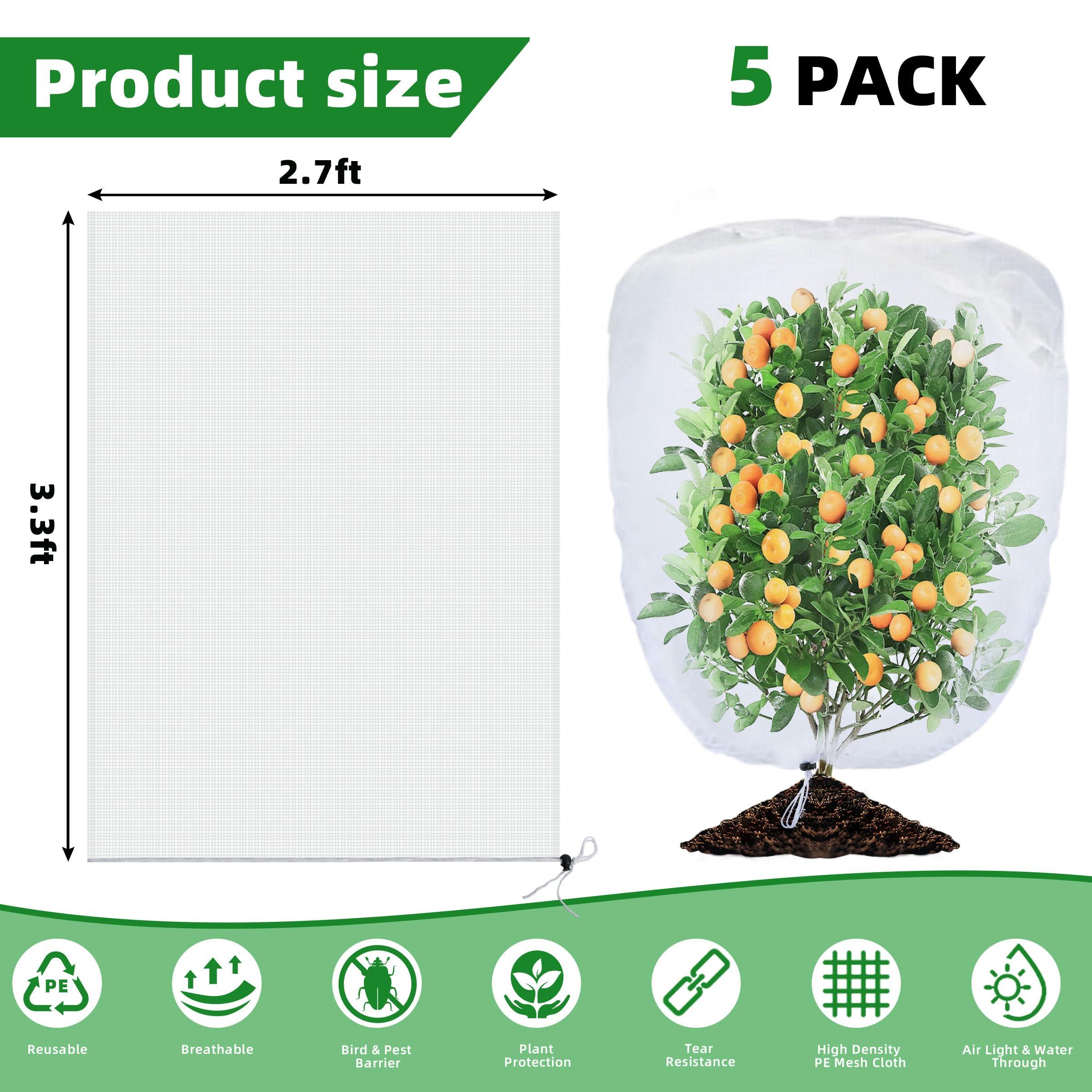 5 Pack Garden Plant Fruits Tree Protection Netting Covers with Drawstring, 3.3 x 2.7Ft Bird Insect Netting Bag, Plant Netting Barrier for Fruit/Flower/Herb/Vegetables (3.3 x 2.7Ft) - Image 2