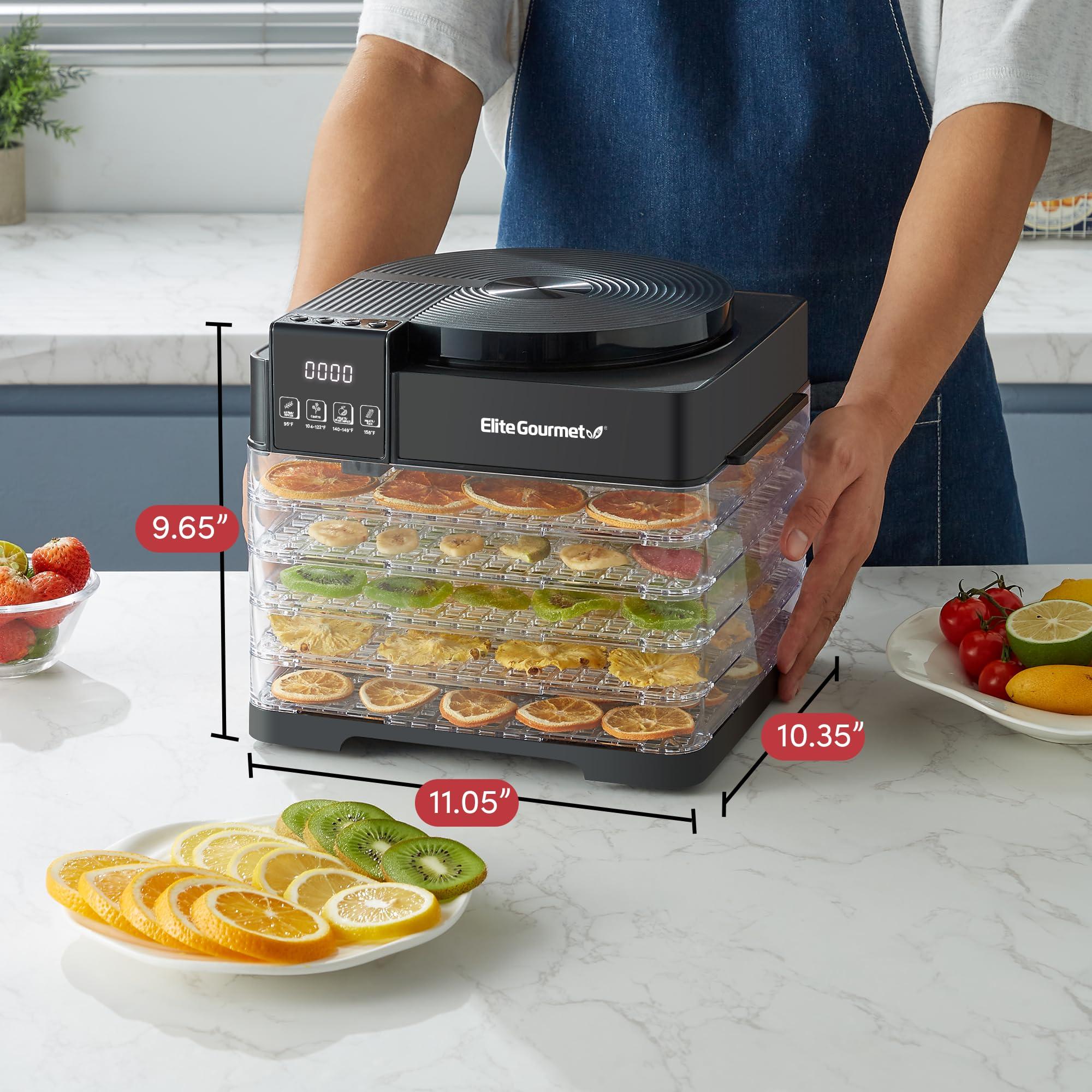 Elite Gourmet EFD422 Digital Food Dehydrator with 5 BPA Free Trays, Top Mounted Fan & Heater, Adjustable Timer and Temperature Controls, Jerky, Herbs, Fruit, Veggies, Snacks, Black - Image 3