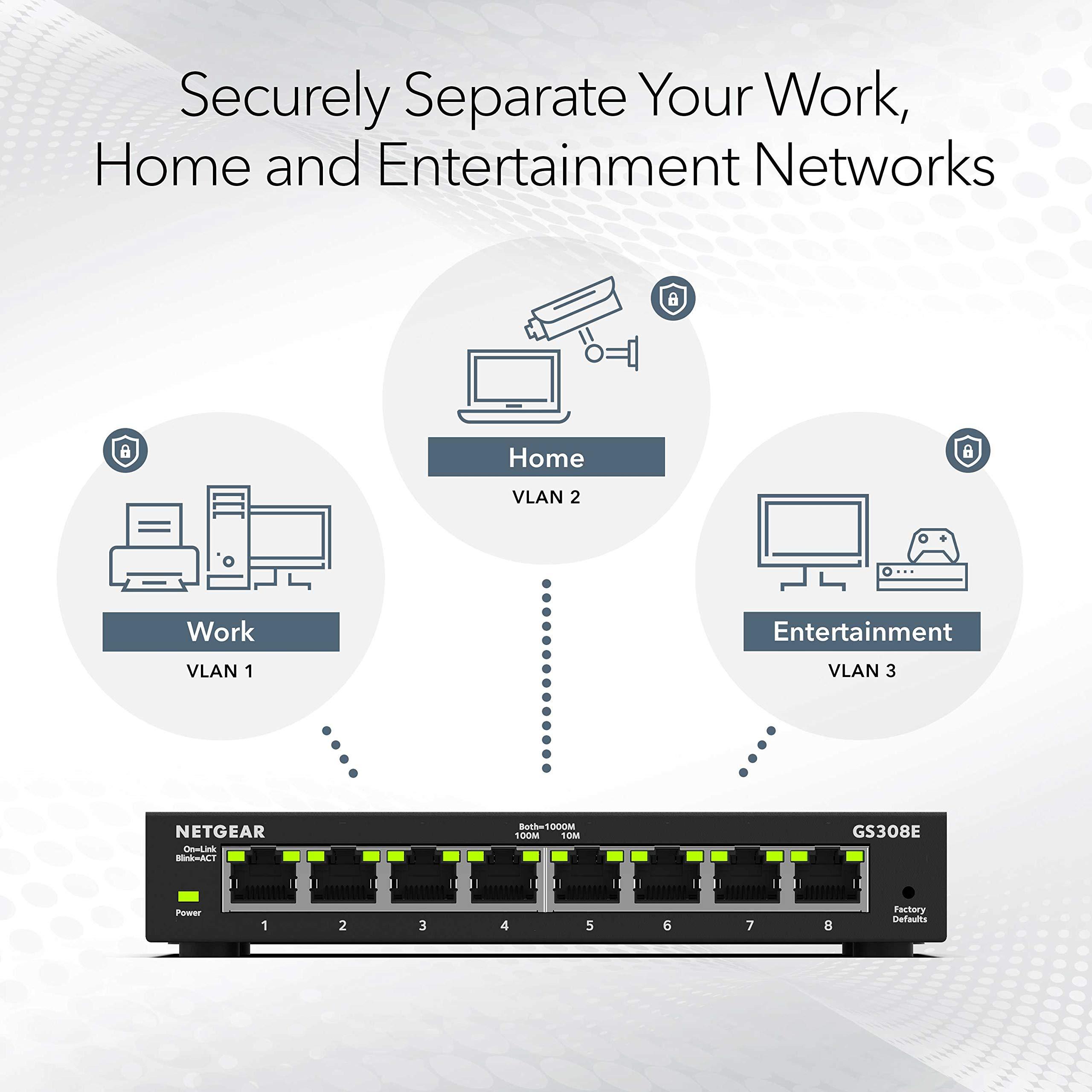 NETGEAR 8-Port Gigabit Ethernet Easy Smart Managed Essentials Switch (GS308E) - Desktop or Wall Mount, Home Network Hub, Office Ethernet Splitter, Silent Operation - Image 5