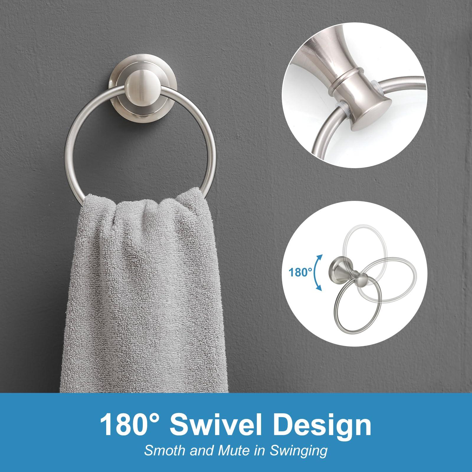 RUMOSE Toilet Paper Holder and Hand Towel Ring Brushed Nickel Wall Mount Bathroom Hardware Accessories 2 PCS Set Flexible Pivoting Toilet Tissue Roll Holder and Towel Hanger, Stainless Steel - Image 4