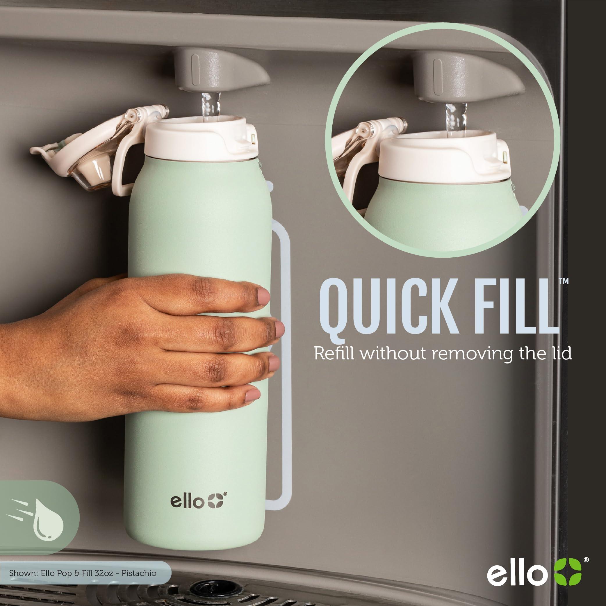Ello Pop & Fill Stainless Steel Water Bottle with Quick Fill Technology, Double Walled Vacuum Insulated Metal, Leak Proof Locking Lid, Sip & Chug, BPA Free, Holiday Gift for Him Her, 22oz, 32oz, 40oz - Image 2