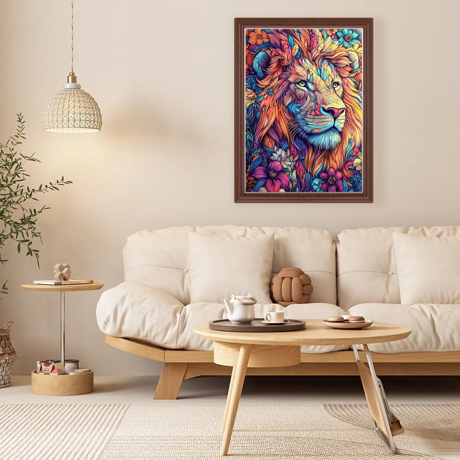 Lxmsja Colorful Lion Diamond Art Kits for Adults, Flower DIY Full Drill Diamond Painting Kits for Beginners, 5D Gem Art Crafts for Adults, Home Wall Decor 12x16 inch - Image 2