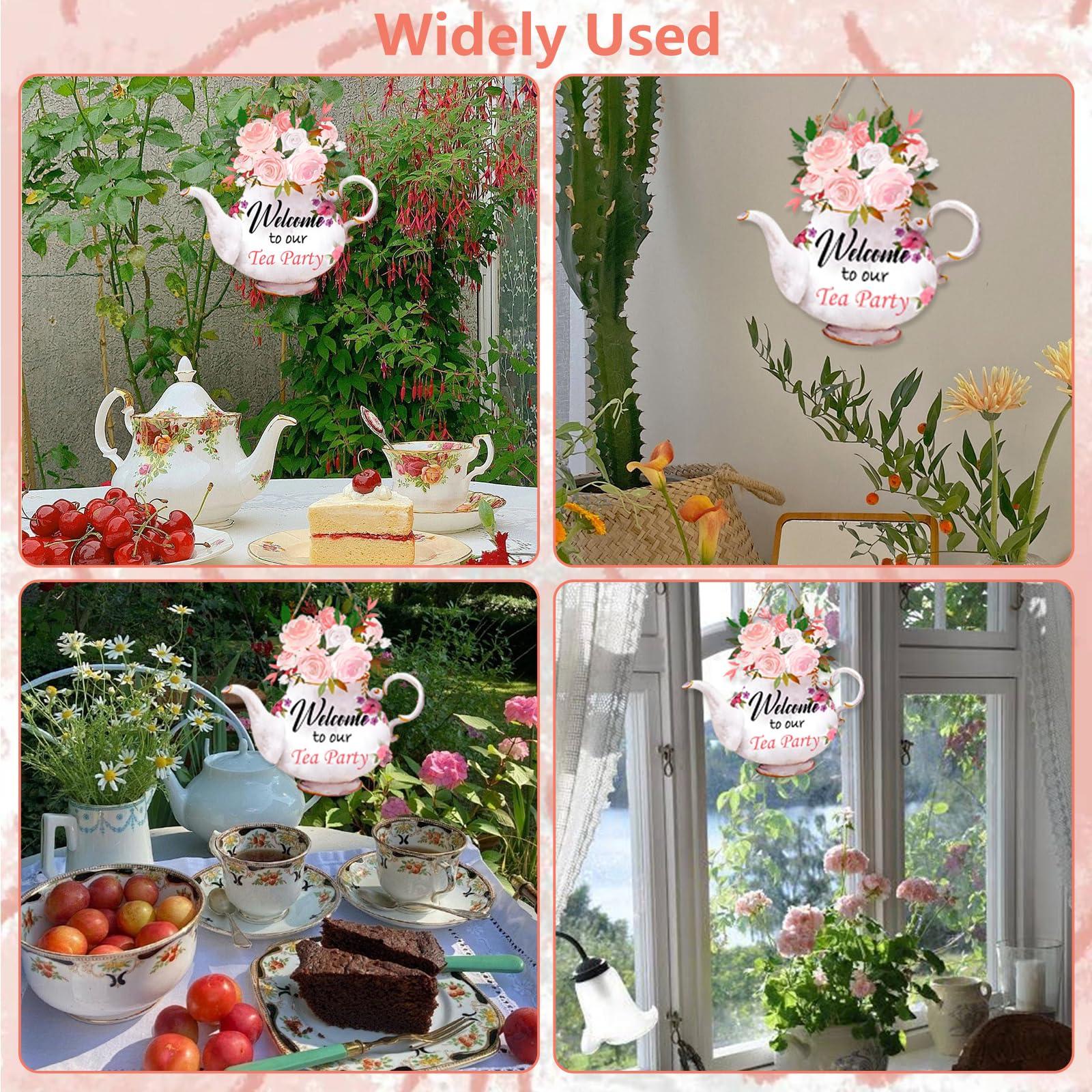 CANIPHA Tea Party Decorations Door Sign, Colorful TeaPot-Shaped Tea Party Decor Hanging Door Plaque Floral Themed Welcome Sign for Party, Tea Party Decors for Women Home Front Door Tea Party Supplies - Image 7