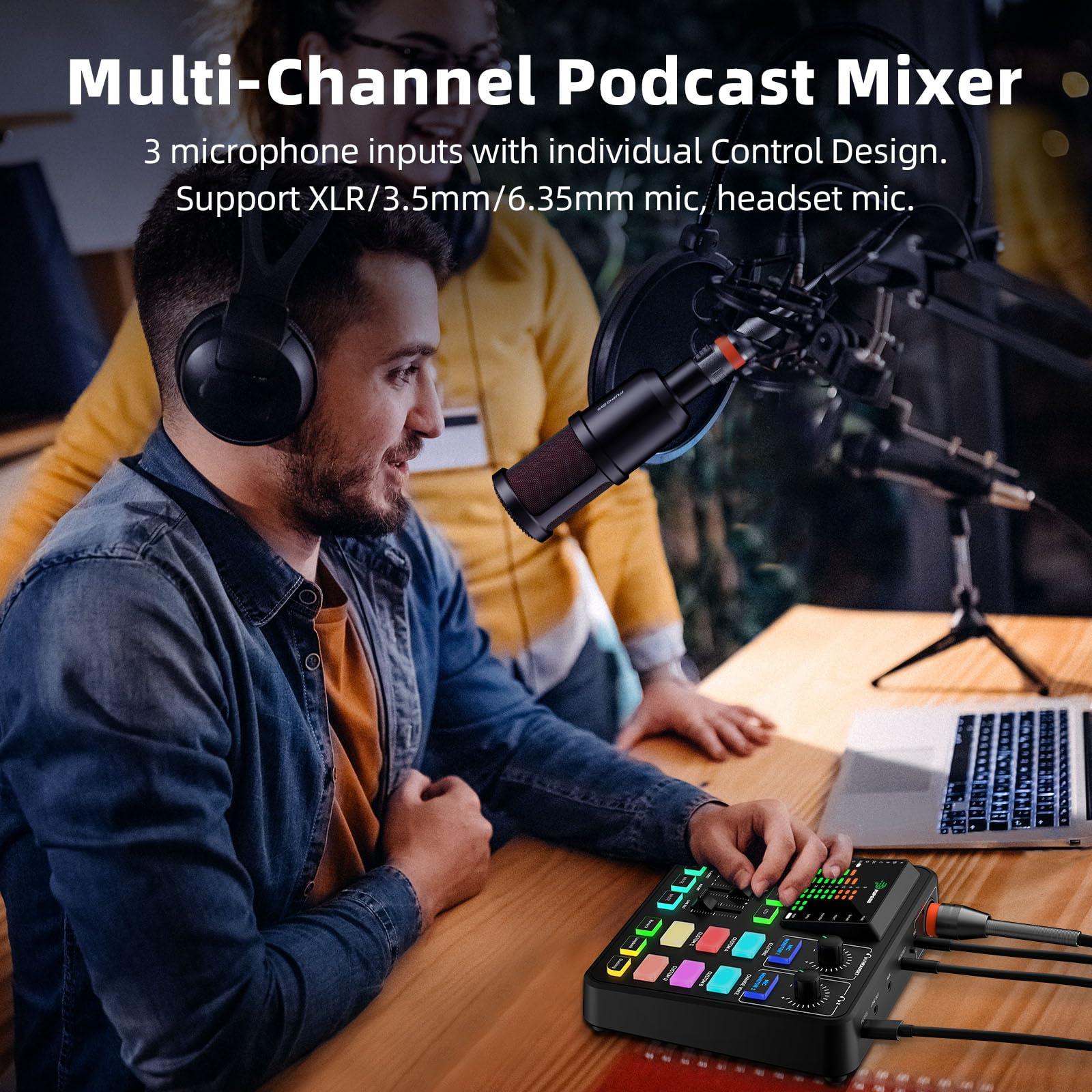 PUPGSIS Gaming Audio Mixer, Audio Interface for PC/Podcast/Streaming, Sound Board with 3.5mm/XLR Mic Input, 48V Phantom Power, Voice Changer, Live Sound Card with DJ Mixer Effects/Bluetooth/4 Channel - Image 3