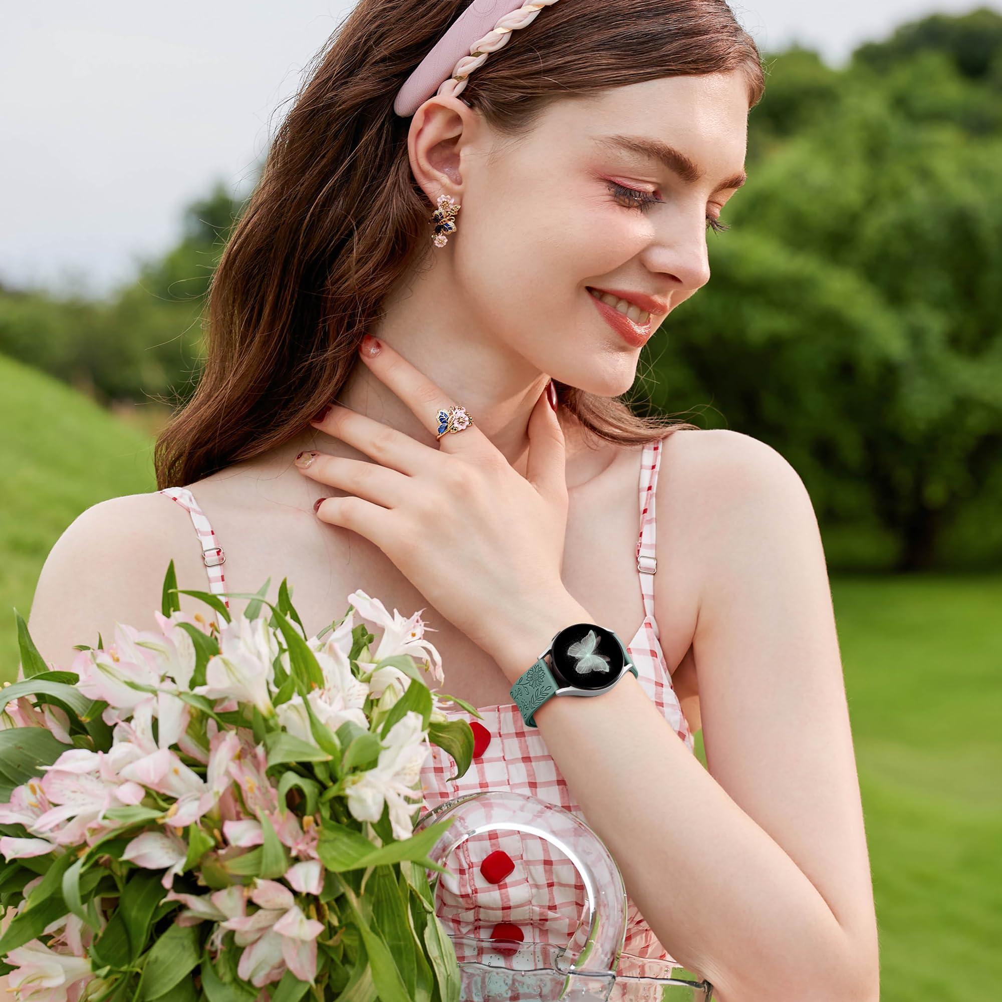 SNBLK 6 Pack Floral Engraved Bands Compatible with Samsung Galaxy Watch 7 Band 6 5 4 Active 2 FE 40mm 44mm/Watch 6/4 Classic/5 Pro/3, 20mm Cute Flower Silicone Sport Strap for Samsung Watch Bands Women - Image 7