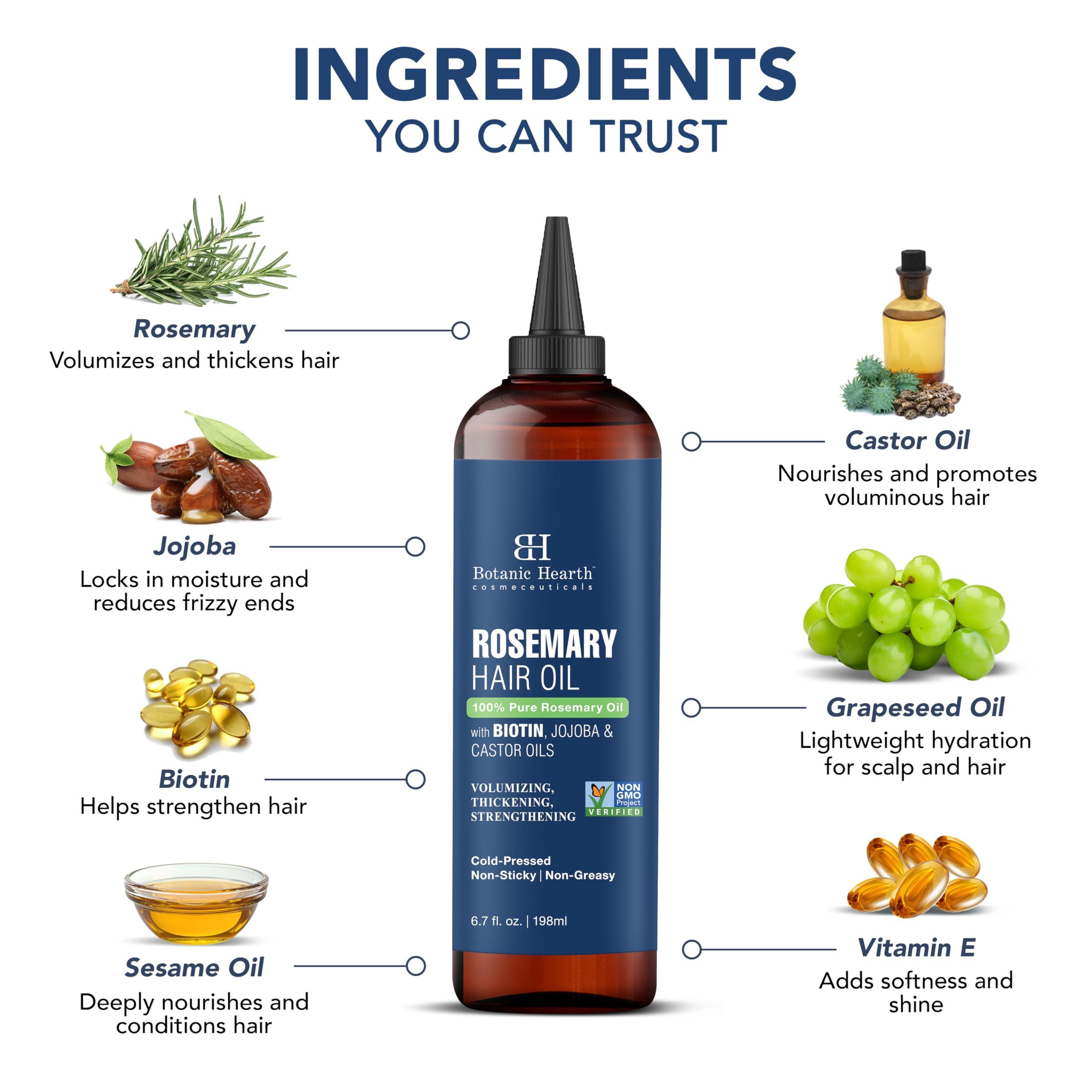 Botanic Hearth 100% Pure Rosemary Oil For Hair Growth (6.7 fl oz) Infused With Biotin, Jojoba & castor Oil | Nourishing & Volumizing | Non GMO Verified - Image 3