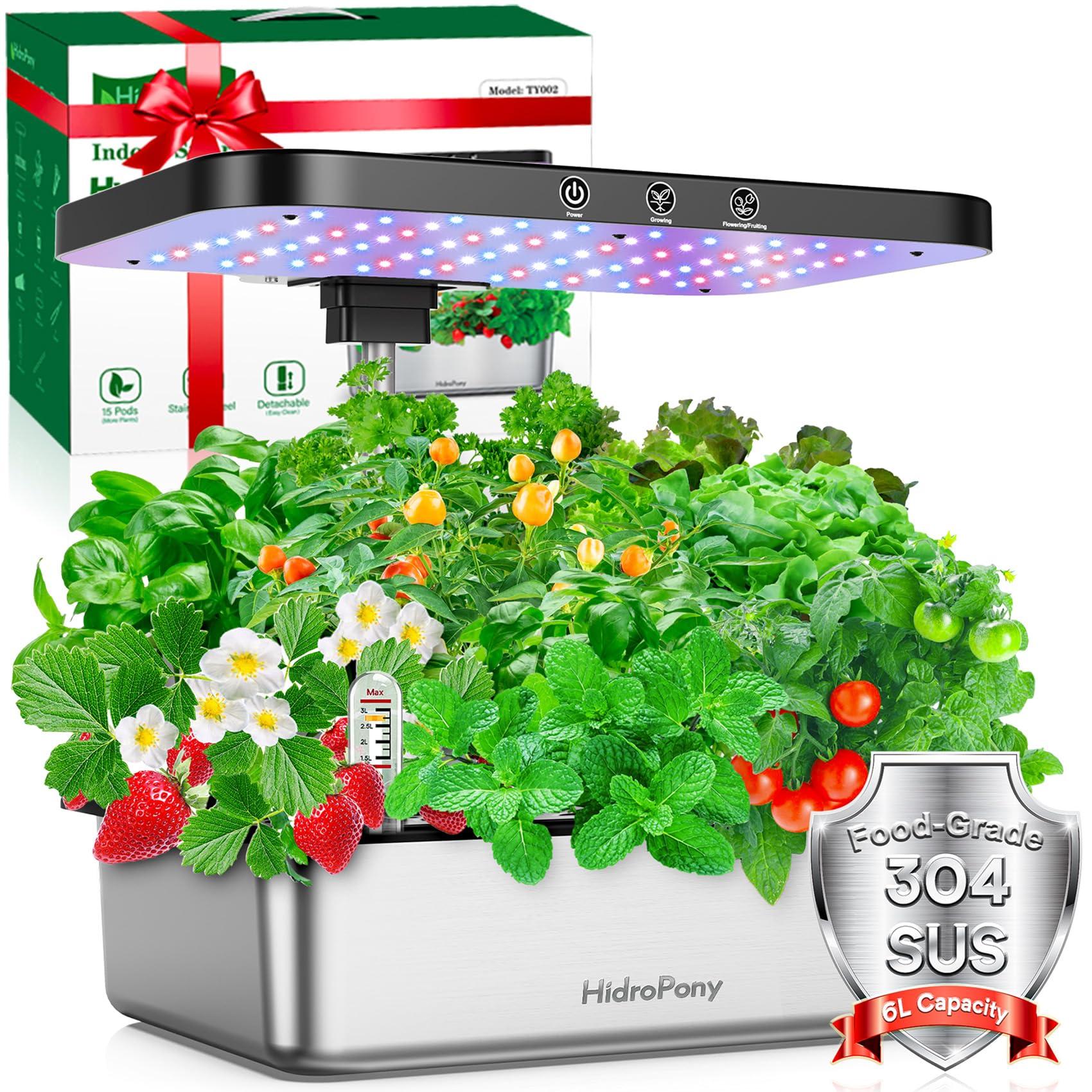 Hydroponics Growing System Indoor Garden - Herb Garden with Grow Light, 15 Pods Stainless Steel Indoor Garden Kit, Auto Timer, Gardening Gift for All Ages