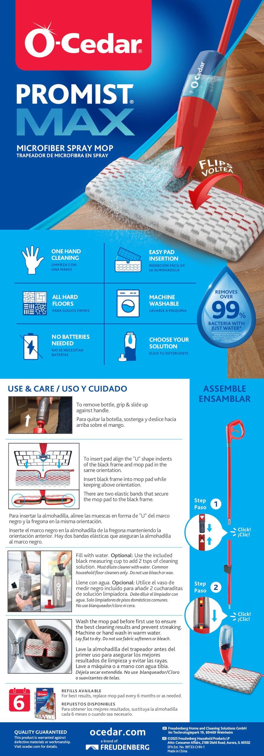 O-Cedar ProMist MAX Microfiber Spray Mop Removes 99% of Bacteria with just Water, Features 1 Extra Refill - Image 15