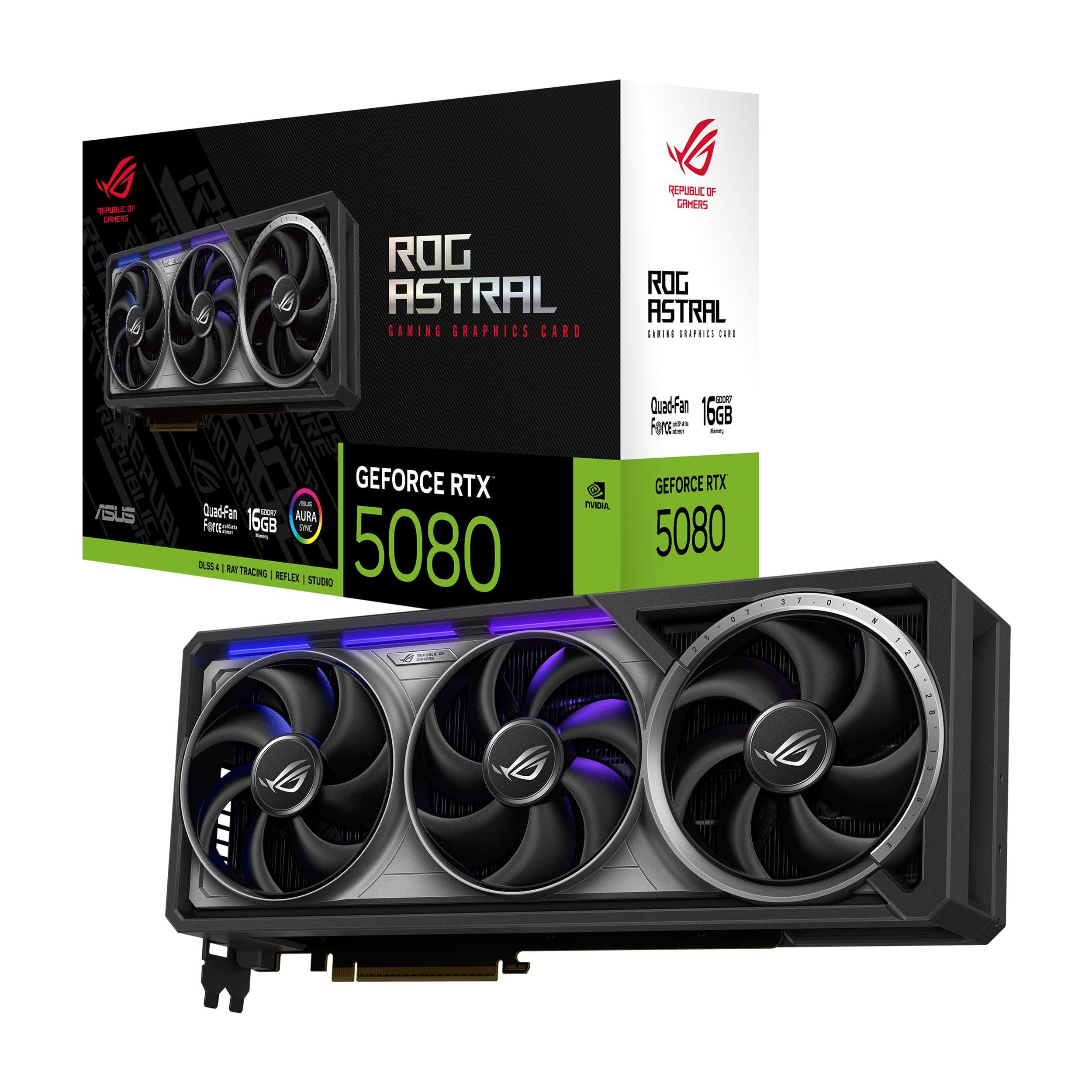 ASUS ROG Astral GeForce RTX 5080 16GB GDDR7 Gaming Graphics Card (Nvidia GeForce RTX5080, Four Fans, 3.8 Slot Design, PCIe 5.0, 2X HDMI 2.1b, 3X DisplayPort 2.1a, ROG-ASTRAL-RTX5080-16G Gaming)