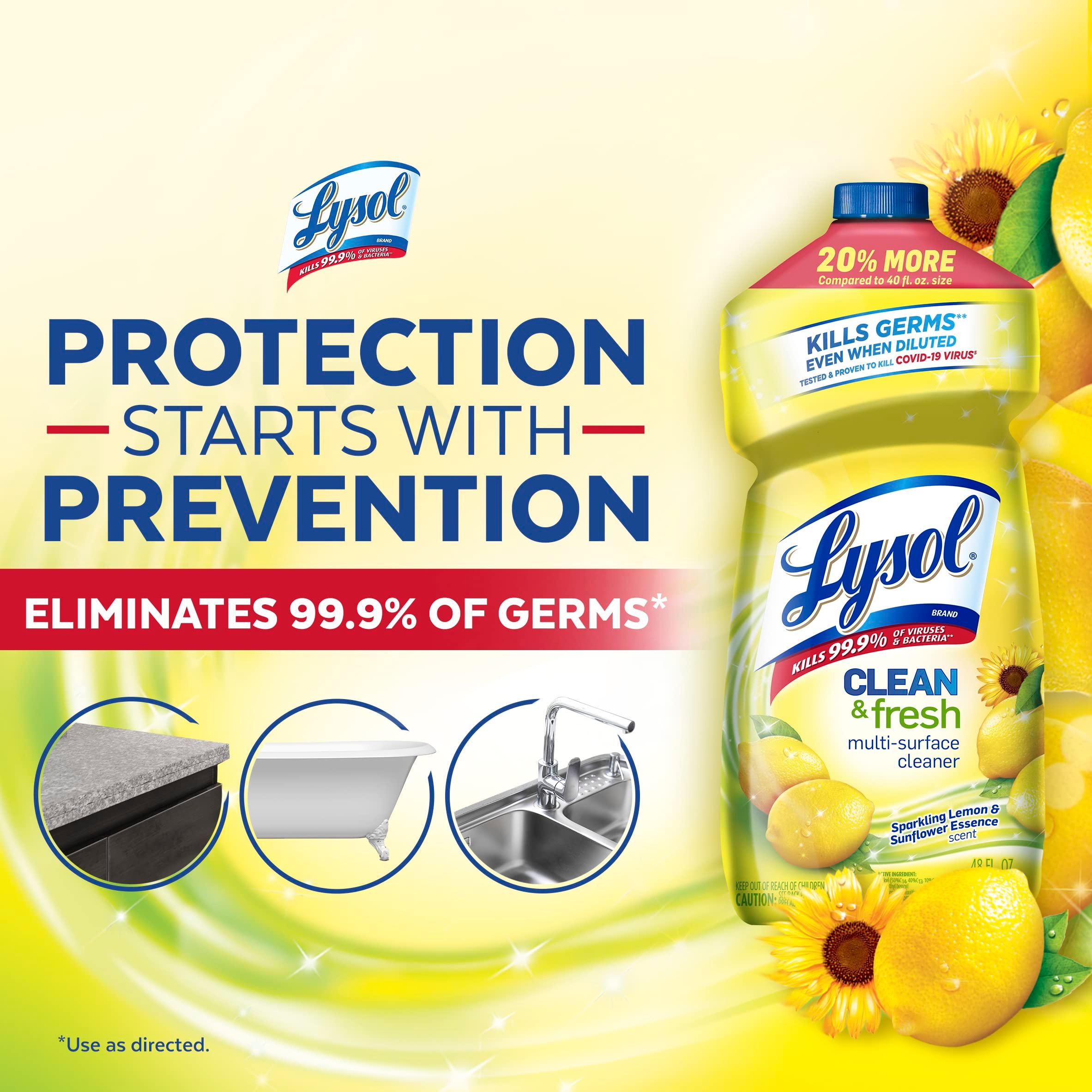 Lysol Multi-Surface Cleaner, Sanitizing and Disinfecting Pour, to Clean and Deodorize, Sparkling Lemon & Sunflower Essence, 48oz - Image 5