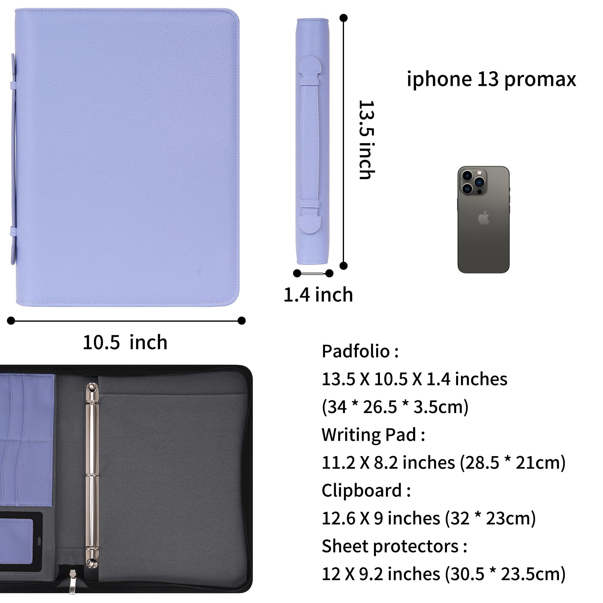 Wonderpool Travel Zippered Portfolio 3 Ring Binder A4 Padfolio Document Case with Removable Clipboard Legal Pad Holder, Business Office School Organizer for Men and Women (Purple) - Image 3